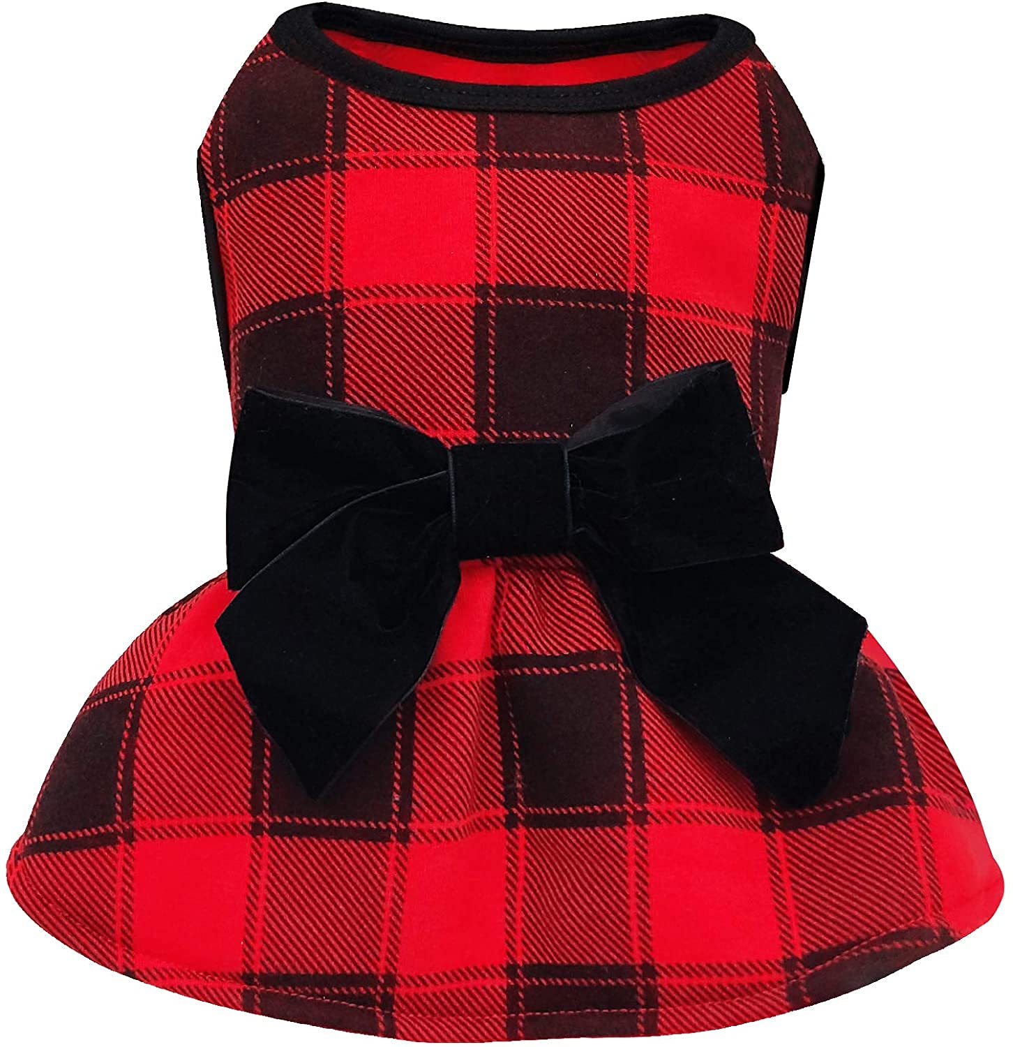 KYEESE Red Buffalo Check Christmas Dog Dress with Bowtie - Medium Size Pet Costume for Holiday Parties & Family Photos