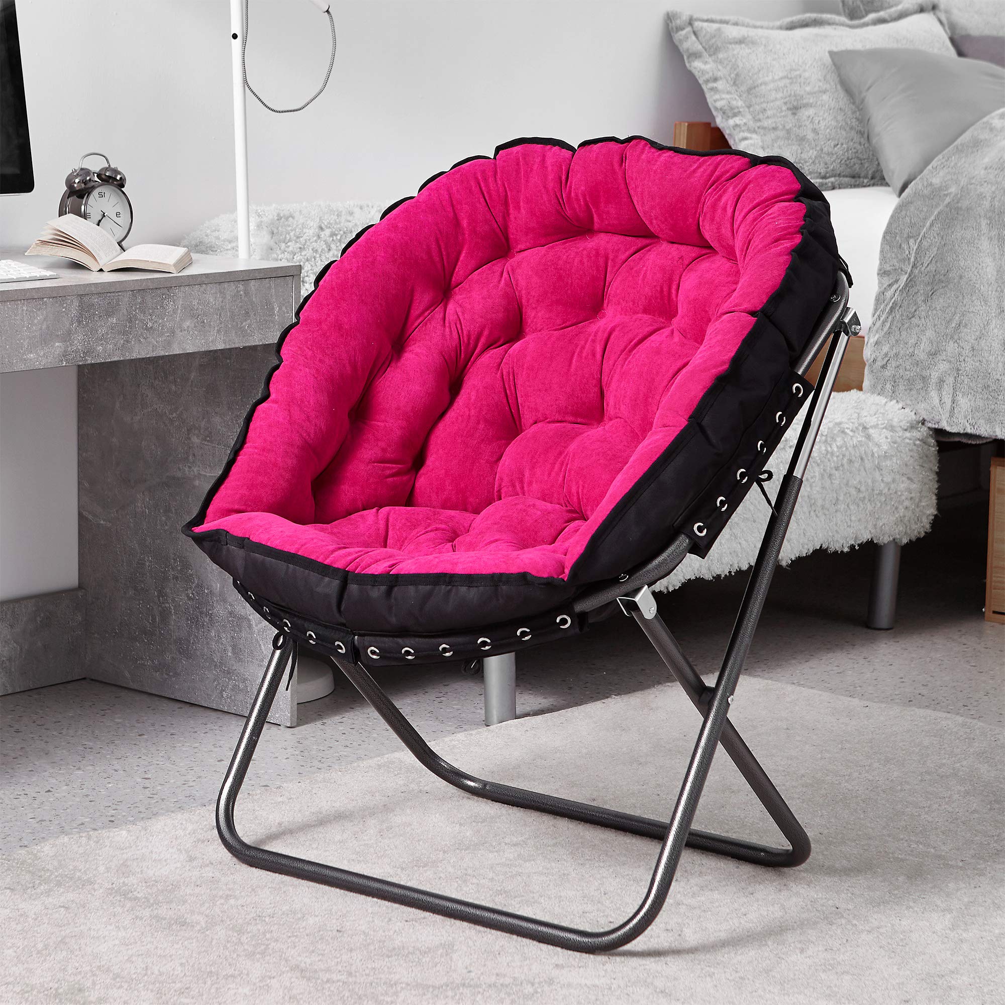 DormCo Papasan Moon Chair - Pink Comfortable Cushioned Seat for Bedroom, Living Room, Dorm & Relaxation