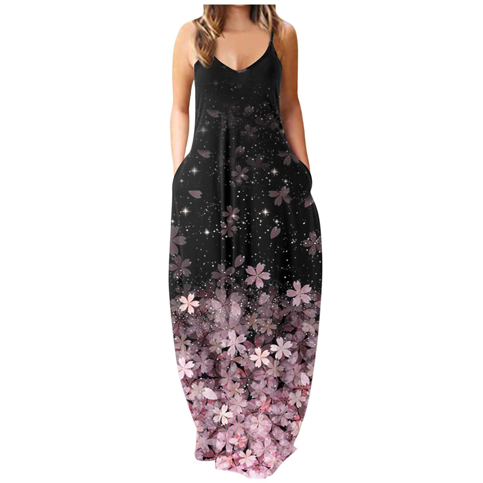 Summer Floral Print Sleeveless O-Neck Pullover Dress for Women - Plus Size Long Casual Sundress for Beach, Vacation & Outdoor Activities