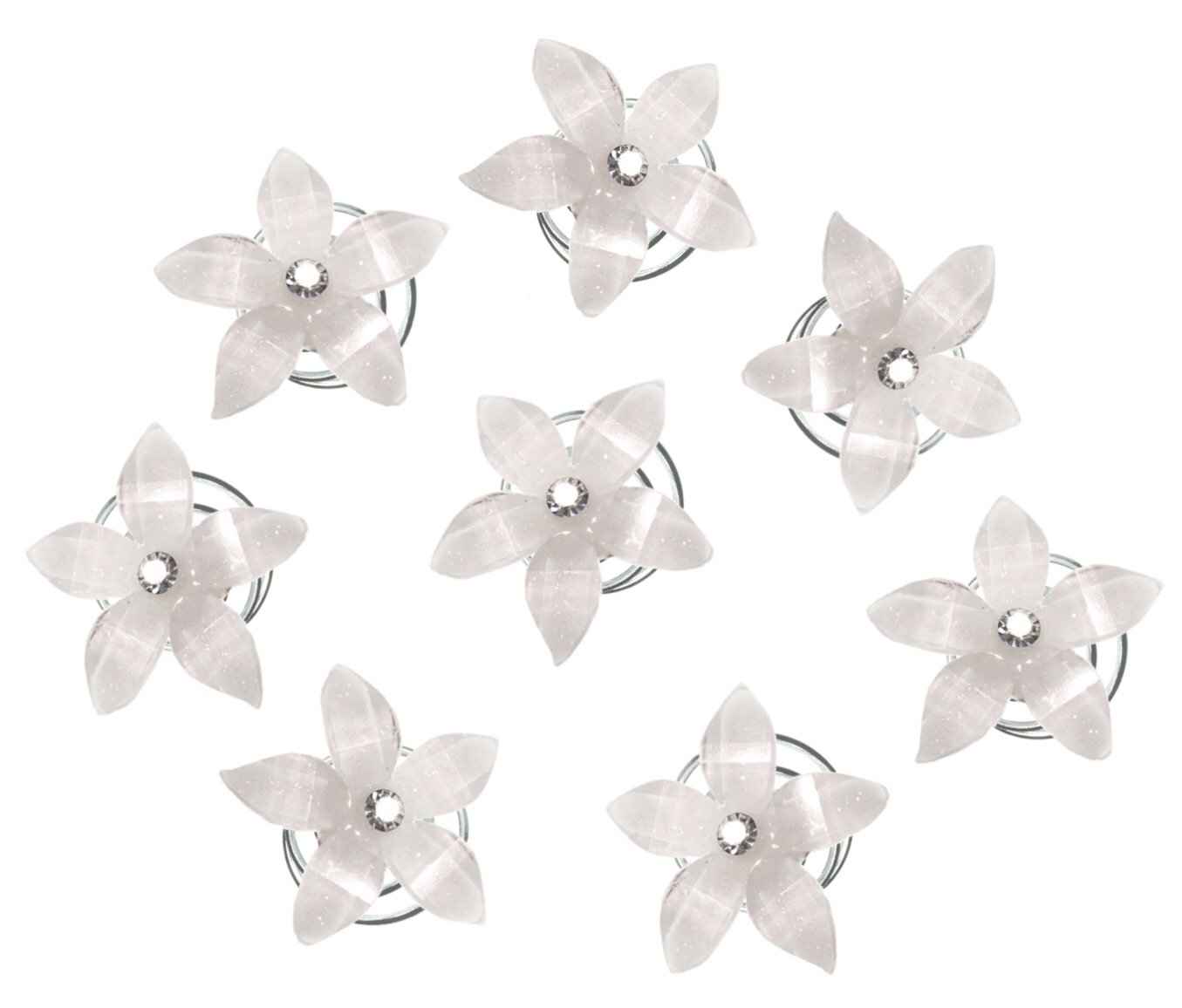 White Flower Hair Pins Twister Coil Set of 8 - Elegant Hair Accessories for Weddings, Parties, and Everyday Styling