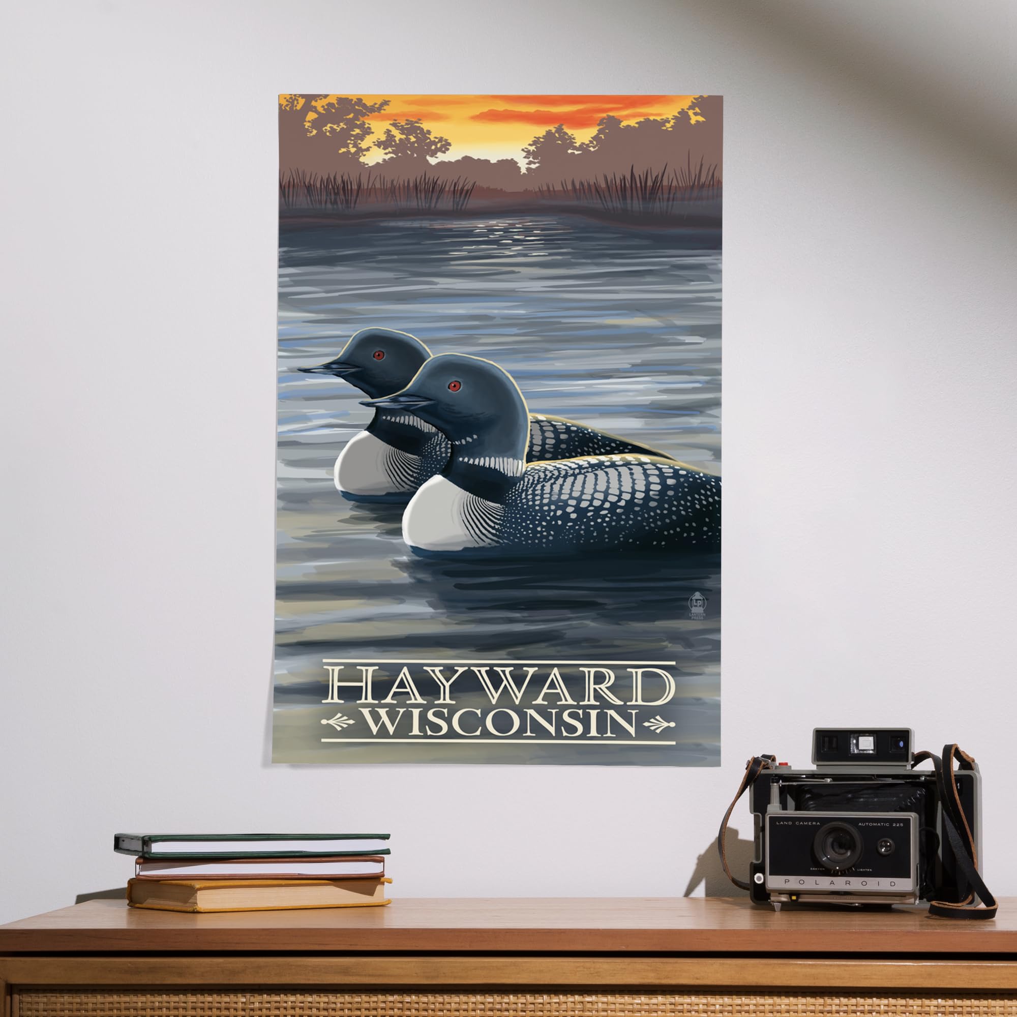 Lantern Press 16x24 Inch Giclee Art Print - Hayward Wisconsin Landscape with Loons - Perfect for Home Decor, Living Room Wall Art & Cabin Decor