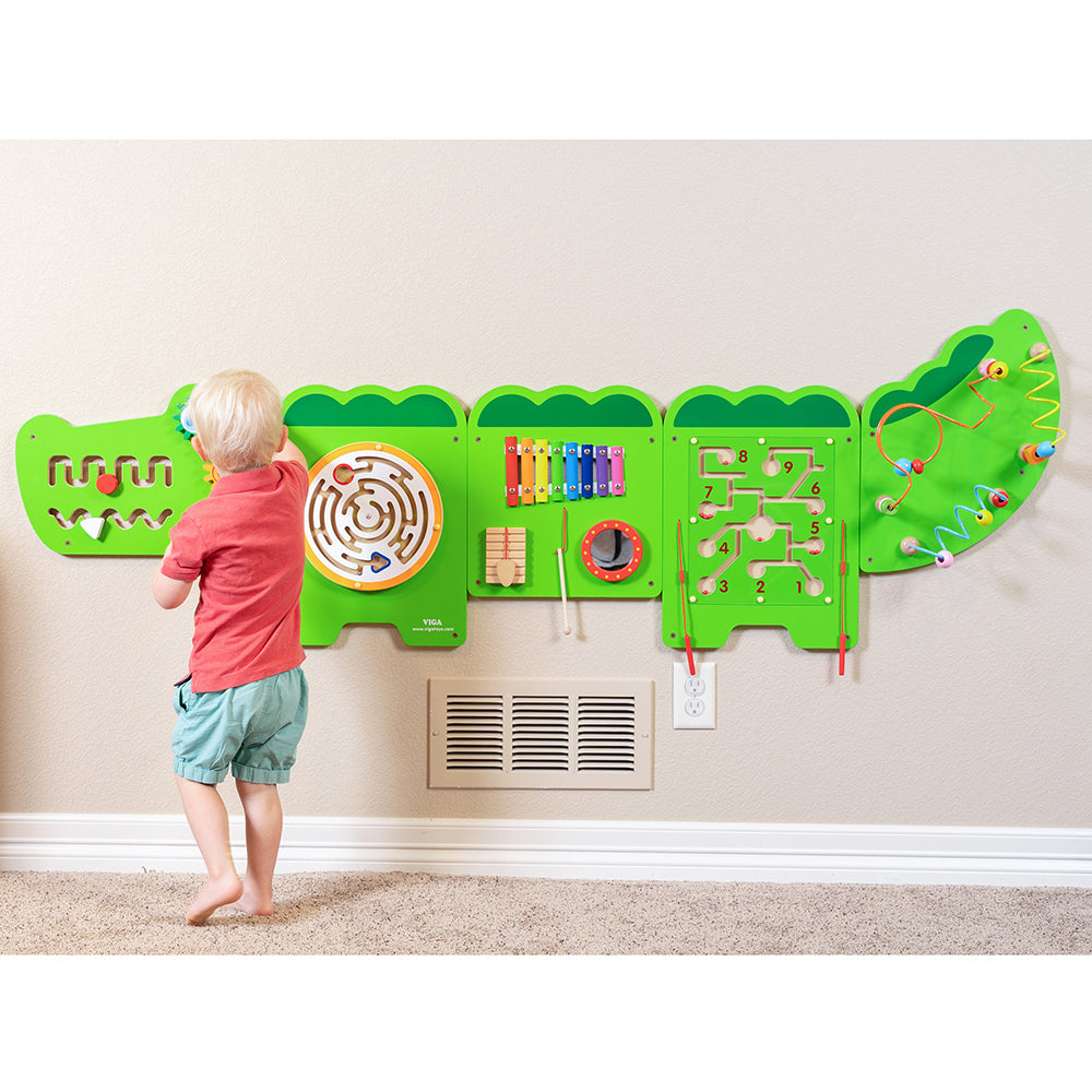Montessori Crocodile Activity Wall Panel - Sensory Play Toy for Toddlers & Kids - Educational Climbing Toy for Indoor & Outdoor Use - Perfect for Playrooms, Daycares, and Backyards
