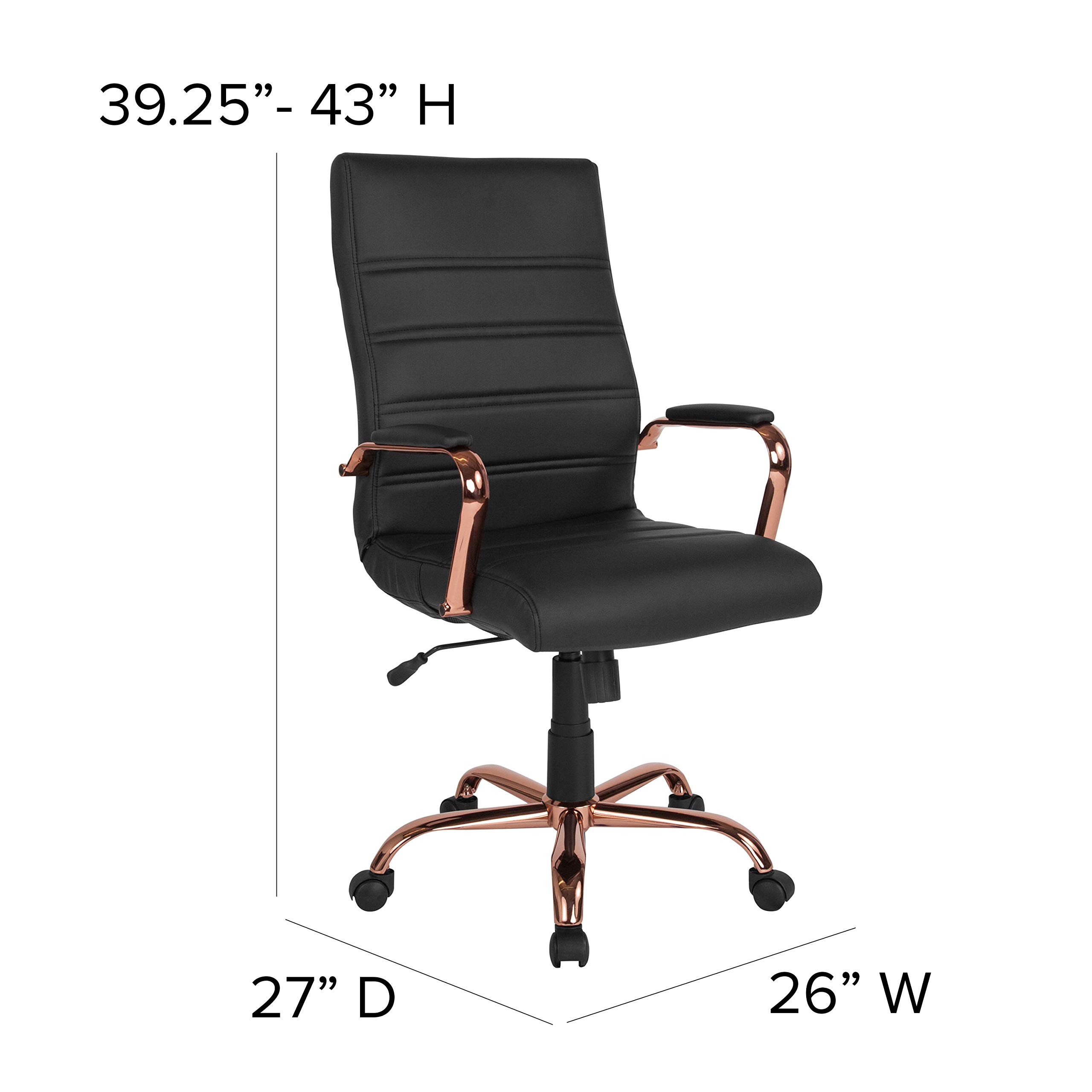 Premium High Back Office Chair - Black LeatherSoft Executive Swivel Desk Chair with Rose Gold Metal Frame - Ergonomic Adjustable Armchair for Home Office, Gaming & Study