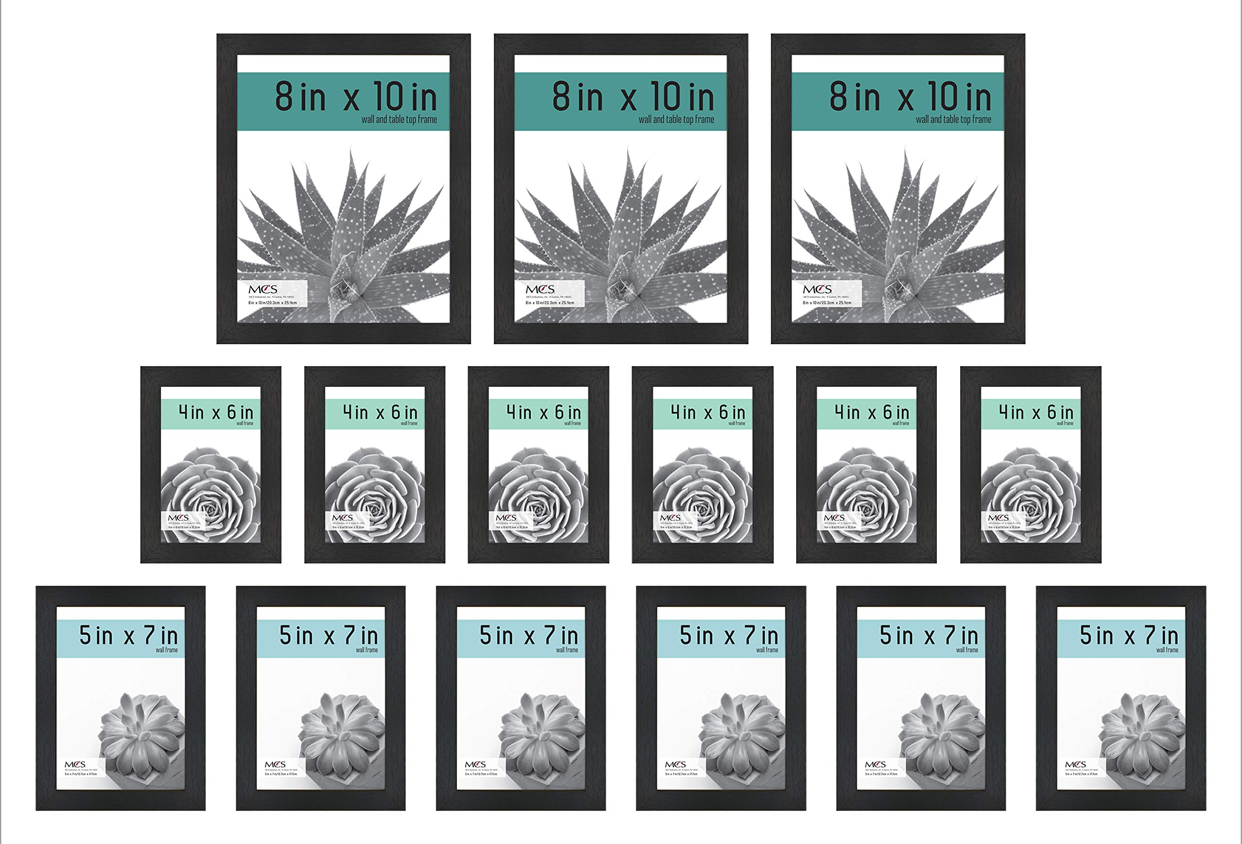 MCS Gallery Essential Picture Frames Set - 15 Piece Black Woodgrain Photo Frames for Wall Display (4x6, 5x7, 8x10 Inches) - Perfect for Home Decor, Office, Living Room & Bedroom Wall Art