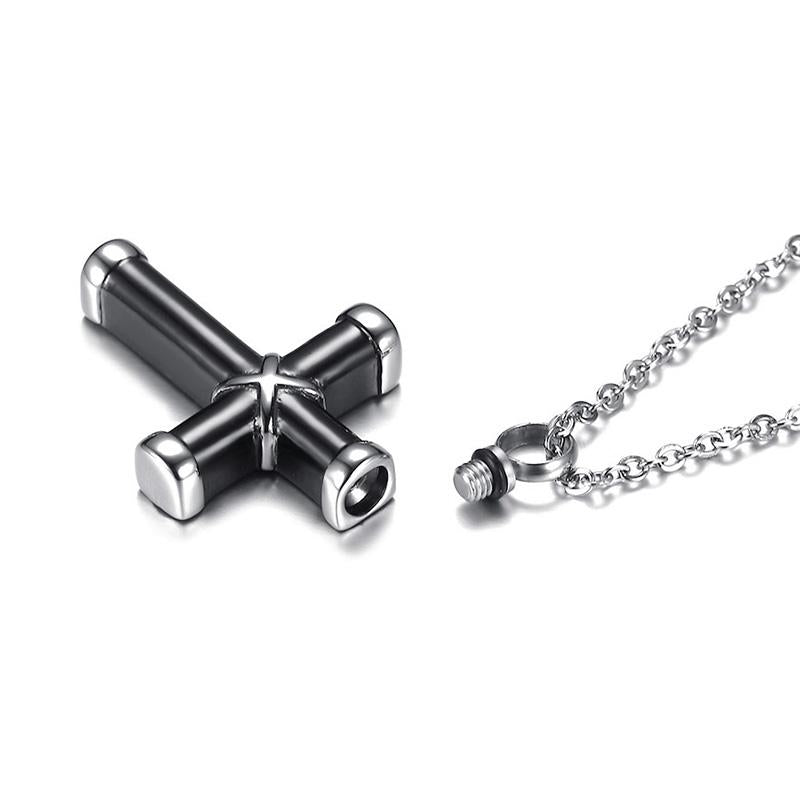 Black Cross Memorial Ashes Urn Necklace for Women - Elegant Cremation Jewelry Keepsake - Perfect for Honoring Loved Ones at Memorials, Funerals & Special Occasions