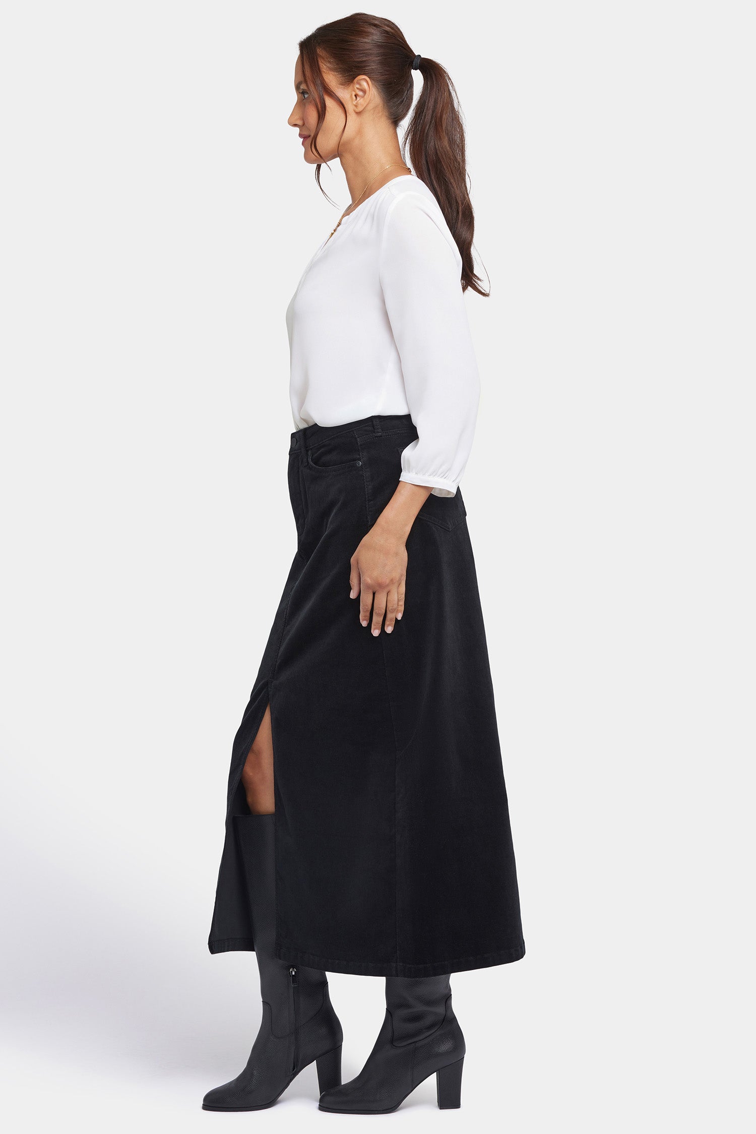 Elegant High Rise Long Skirt for Women - Black Maxi Skirt with Side Slits | Perfect for Office, Party & Casual Outfits