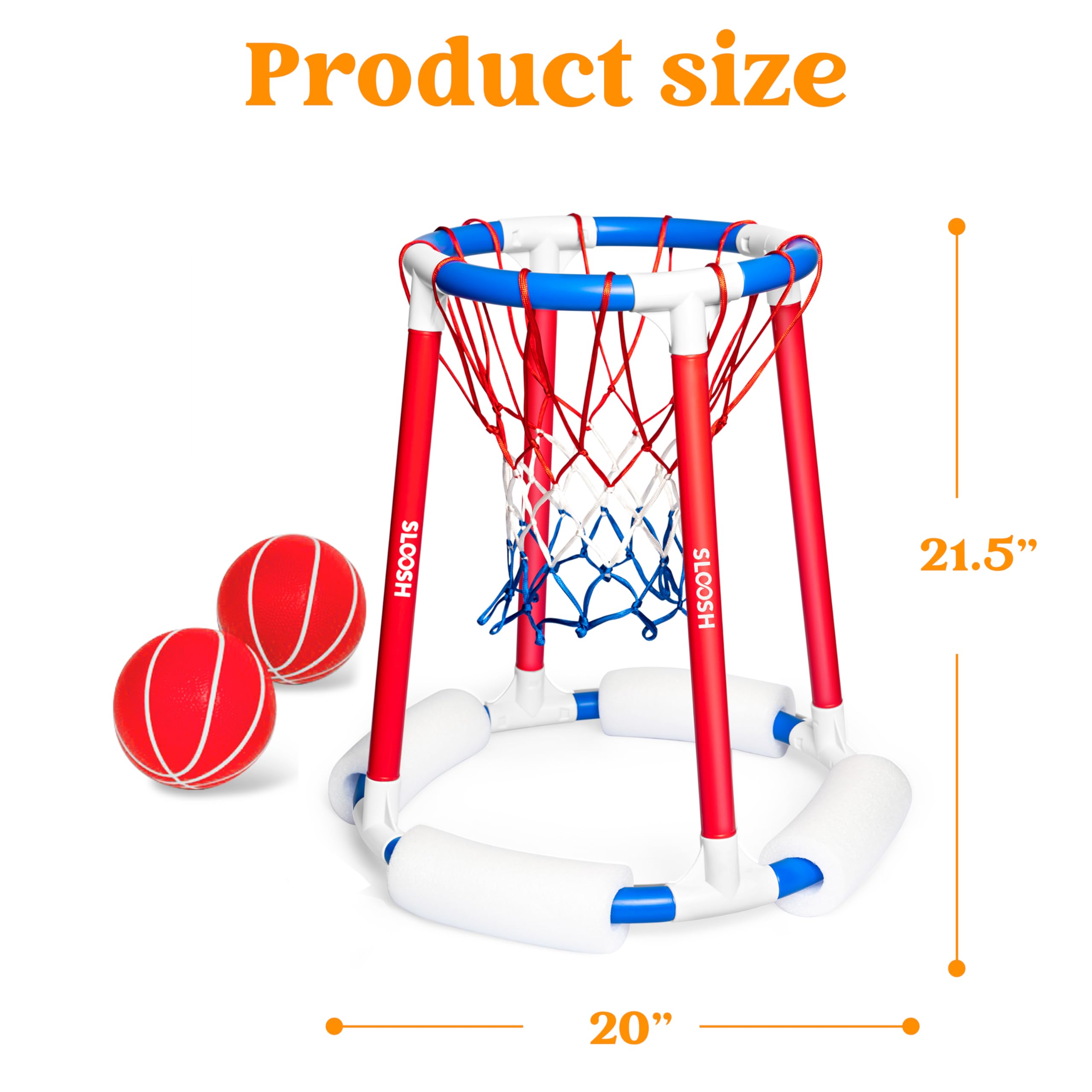 **Sloosh Pool Basketball Hoop - Floating Water Basketball Game with Balls & Pump - Fun Outdoor Swimming Pool Toy for Kids & Adults (Red & Blue) - Perfect for Summer Parties, Beach Trips & Backyard Fun**