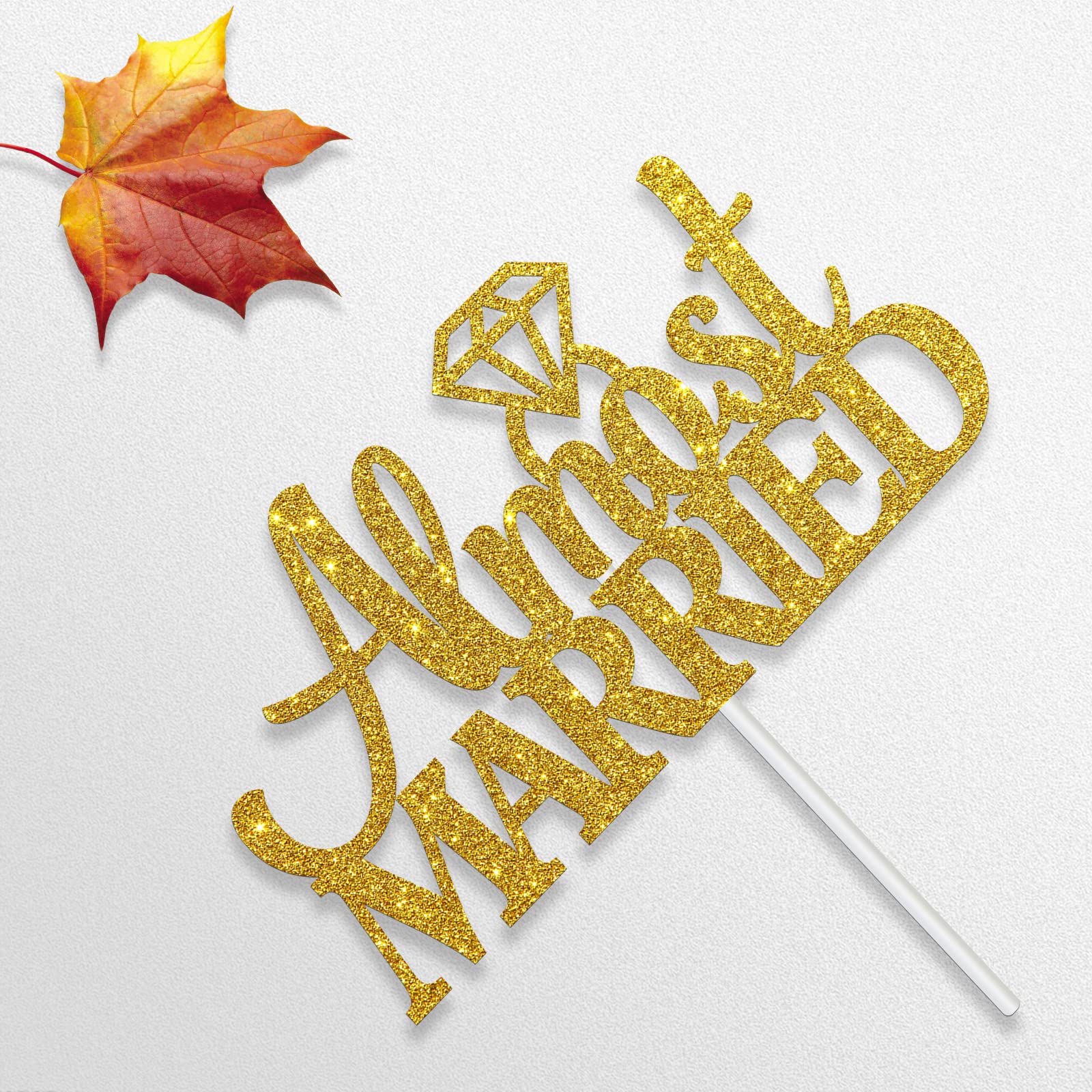 Gold Glitter Almost Married Cake Topper - Wedding Cake Decoration for Engagement, Bridal Shower & Just Married Parties | Elegant Cake Topper for Wedding Cakes, Anniversary Cakes & Celebration Desserts