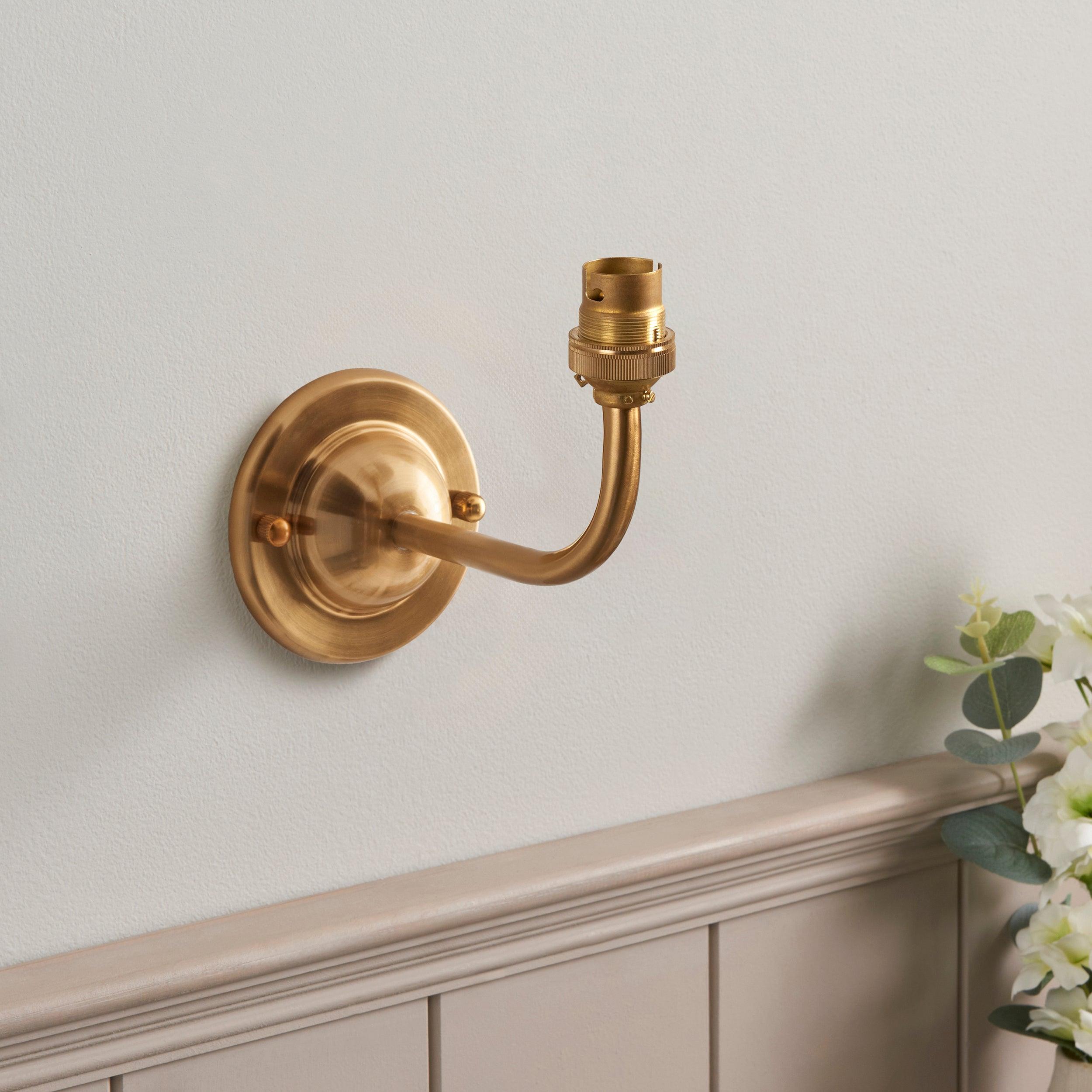 Vintage Brass Wall Sconce with 16cm Peach Glass Shade - Dome Arc Leaf Design for Bedroom, Living Room & Hallway Lighting