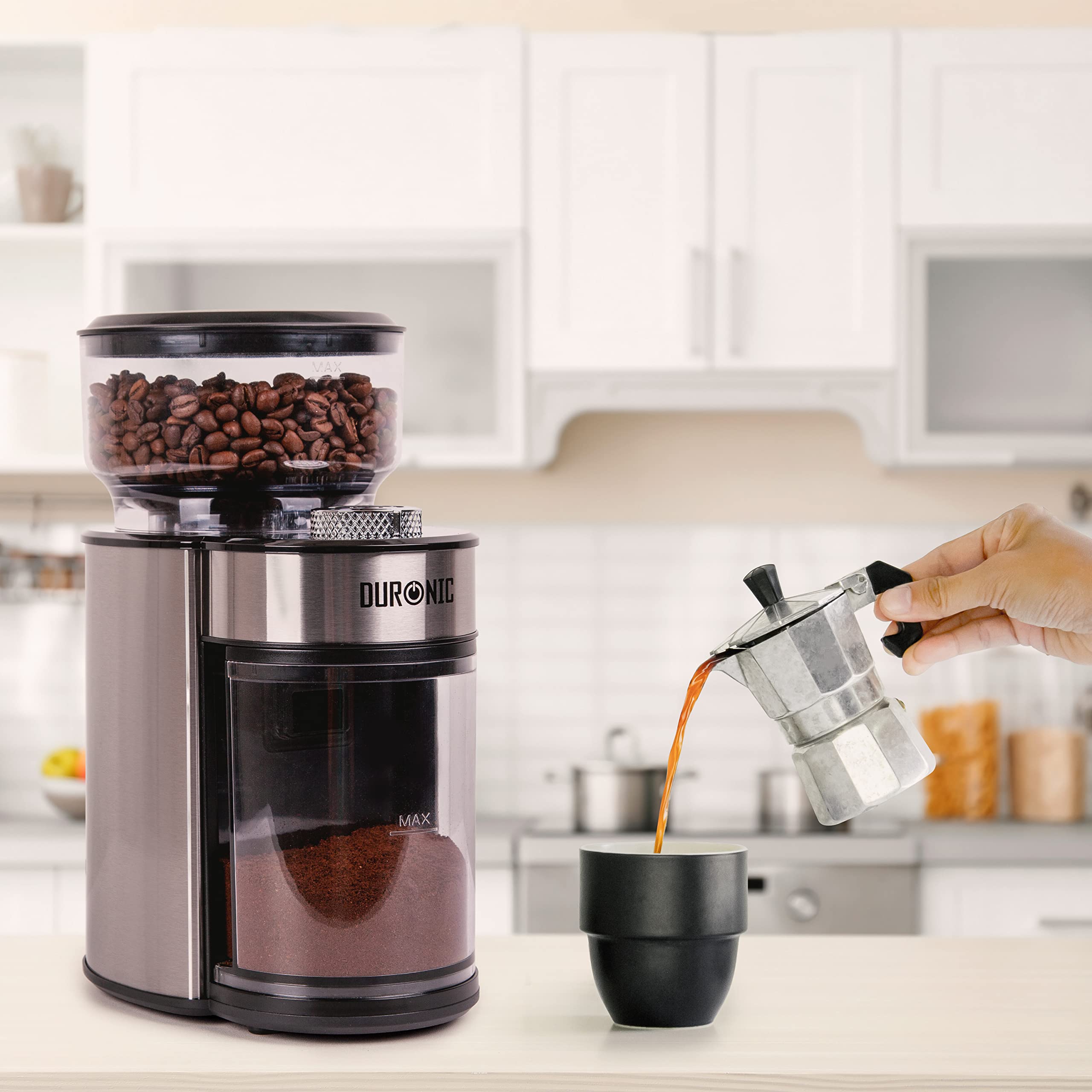 Duronic BG200 Electric Coffee Grinder - Conical Burr Mill with 35 Precise Grind Settings, 200W Power, 200g Bean Capacity (Makes 12 Cups) - Perfect for Espresso, French Press, Cold Brew & Home Baristas
