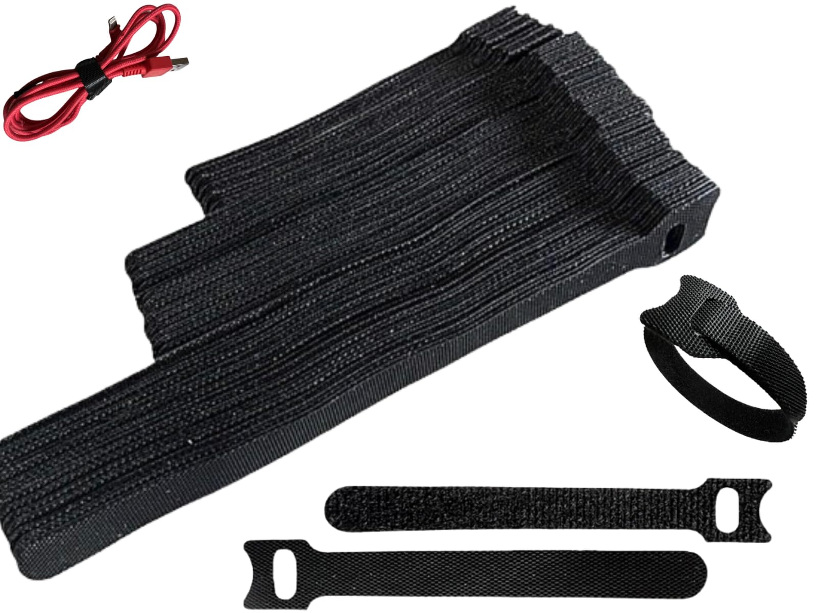 Hazarox 120-Pack Reusable Velcro Cable Ties (10cm-20cm) - Black Resealable Fastening Straps for Organizing Wires, Cables & Home Office Setup