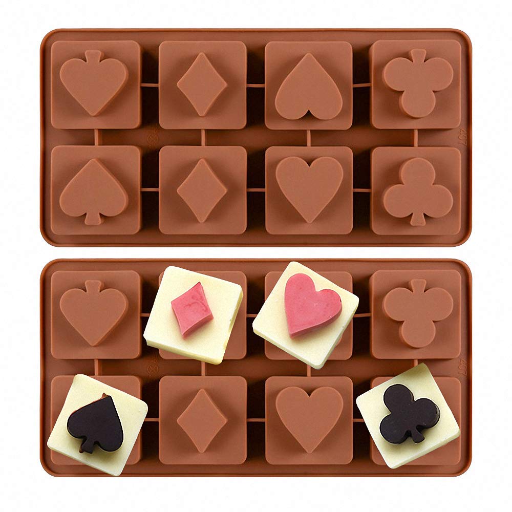 2 Pack Silicone Poker Chocolate Candy Molds - Heart Diamond Spade Club Shape Ice Cube Trays for DIY Desserts, Mini Soap & Jello Making - Perfect for Game Nights, Parties & Gift Giving