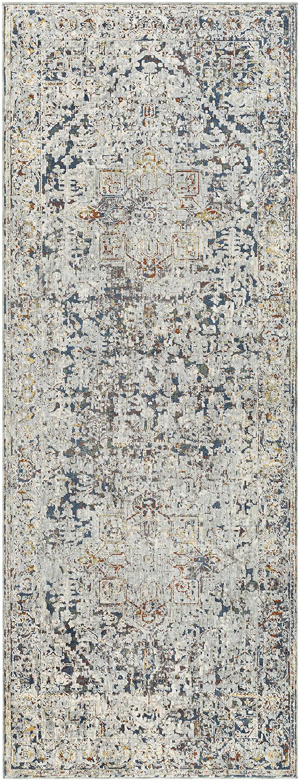 Premium Hauteloom Cuckfield Hallway & Kitchen Runner Rug - Updated Traditional Design in Gray, Blue, Green - 3'3