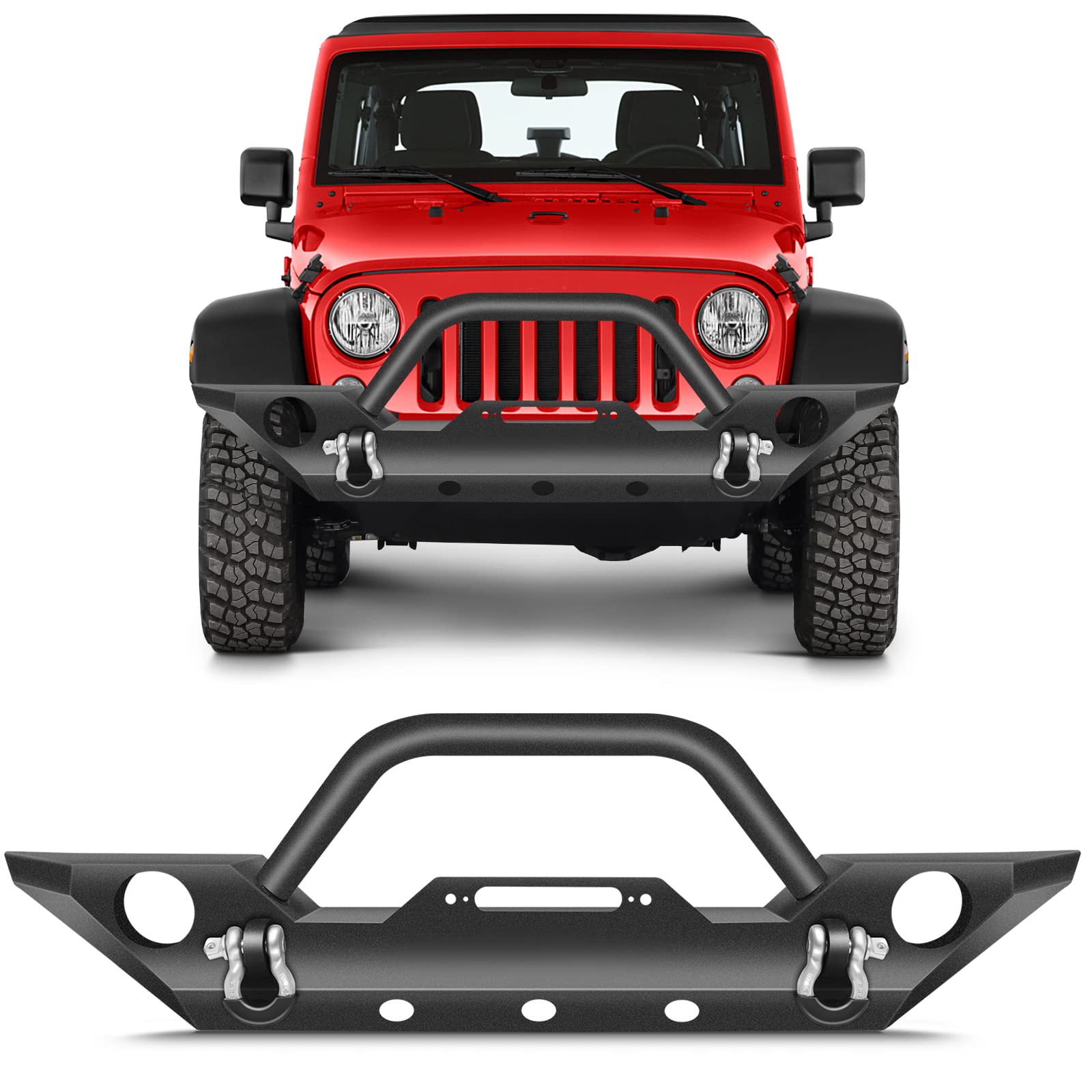 2007-2018 Jeep Wrangler JK Front Bumper with Winch Plate & Fog Light Holes | Heavy Duty Off-Road Protection for Rock Crawling & Trail Adventures