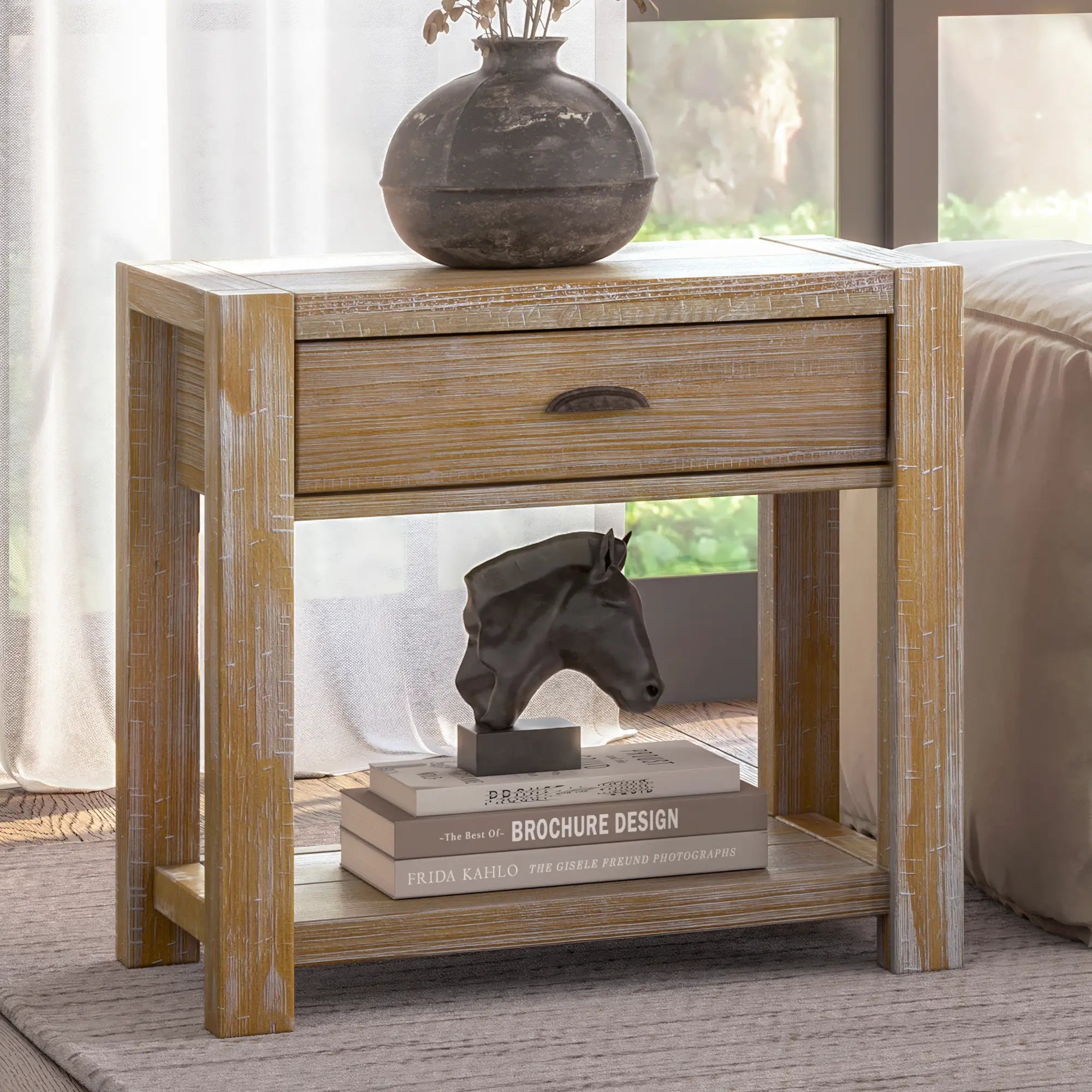Modern Montauk End Table - Stylish Nightstand for Bedroom, Living Room & Office - Compact Side Table with Storage Shelf - Perfect for Small Spaces, Apartments & Dorm Rooms
