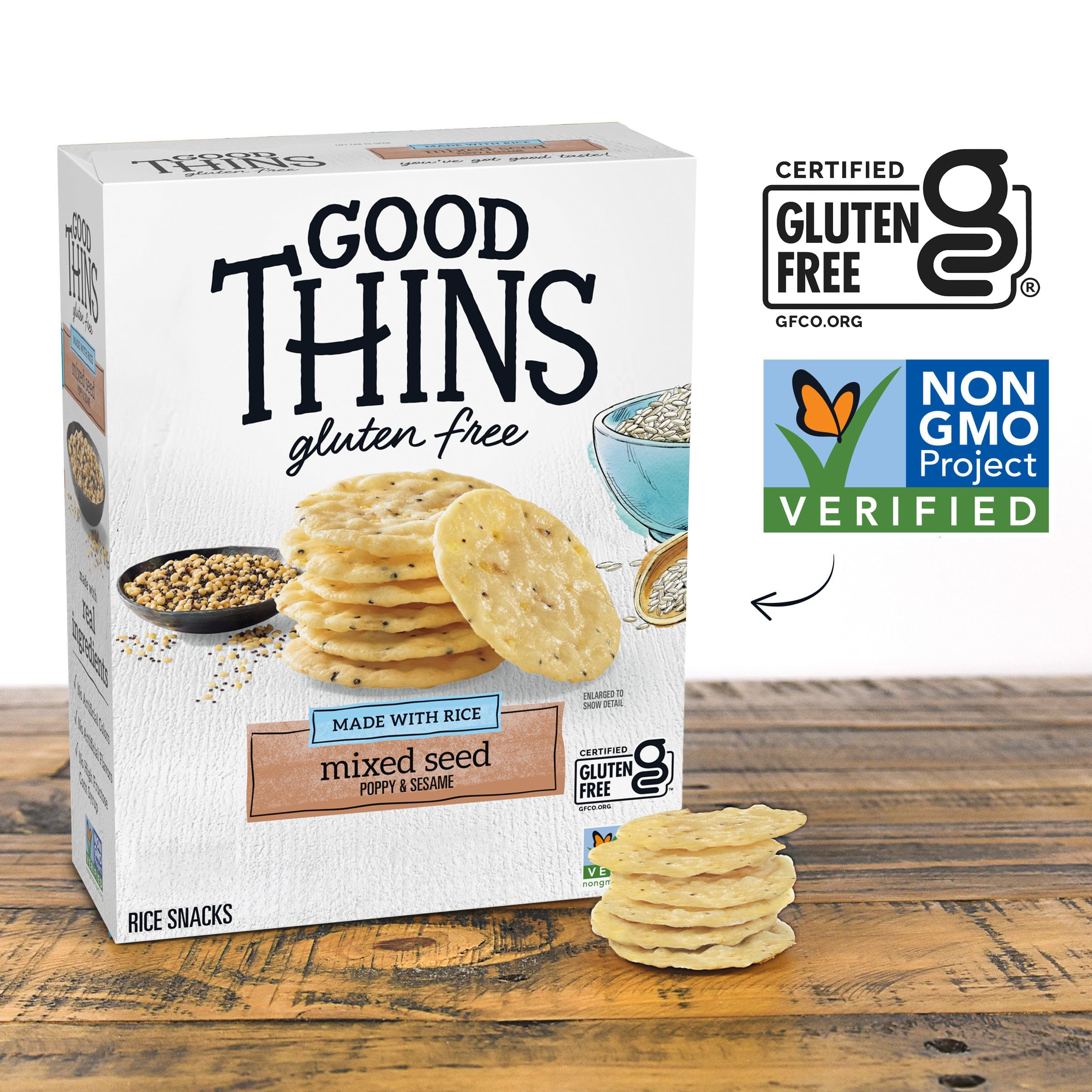 Good Thins Mixed Seed Rice Snacks - Gluten Free Crackers, Healthy Snack for Adults & Kids, 3.5 oz - Perfect for Lunchboxes, Office Snacks & On-the-Go Energy