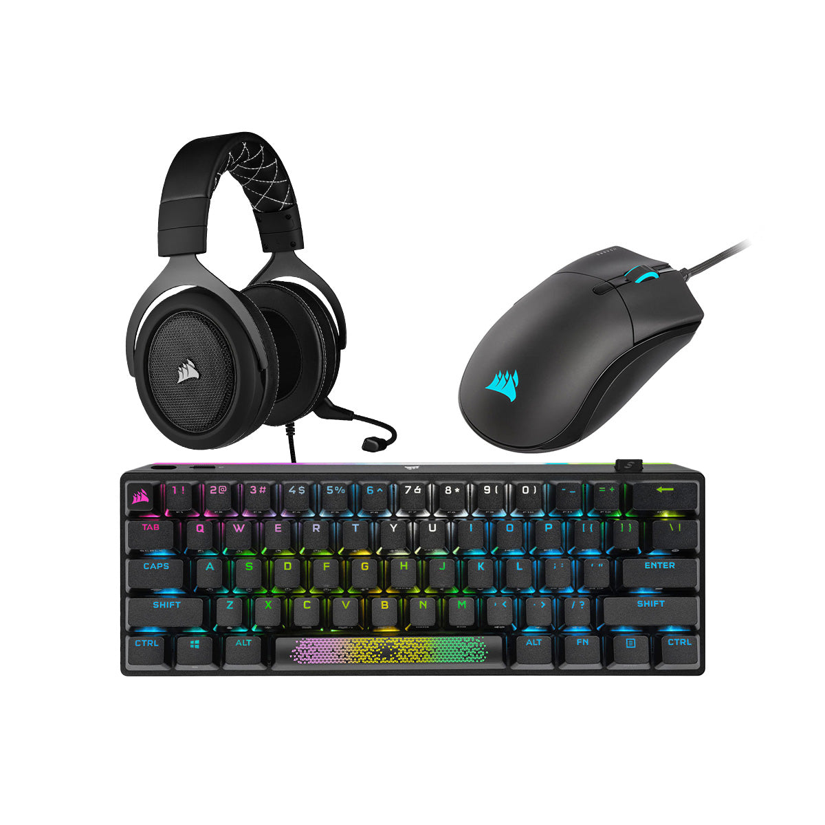 Corsair K70 PRO Mini Wireless RGB 60% Mechanical Keyboard & Sabre RGB PRO Gaming Mouse & HS60 Pro Surround Sound Headset - Black Gaming Bundle for PC, PS5, Xbox Series X - Perfect for Esports, Streaming & Competitive Gaming