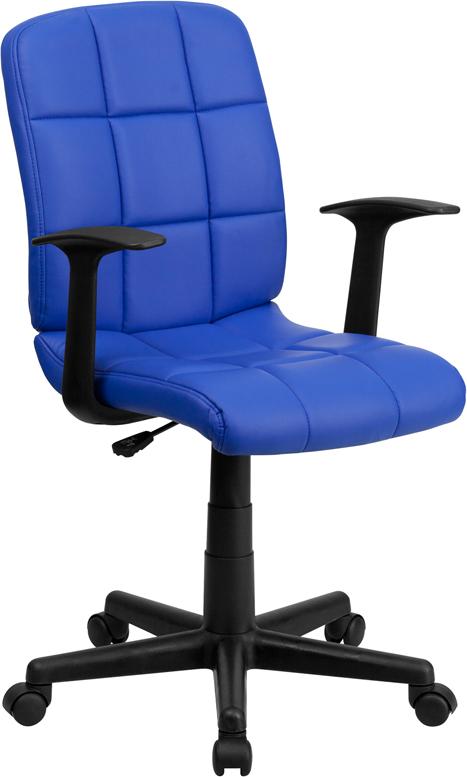 FLASH Clayton Mid Back Black Quilted Vinyl Swivel Task Office Chair with Arms - Ergonomic Desk Chair for Home Office, Computer Workstation & Conference Room
