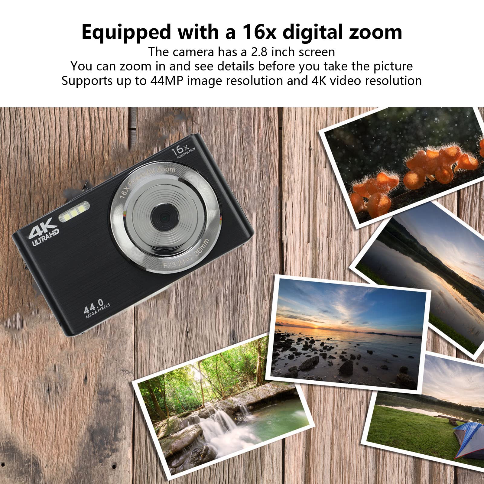 4K 44MP Digital Video Camera with 2.8in Screen & 16X Zoom - Shockproof Full HD Camcorder for Vlogging, Travel, Sports & Family Events (Black)