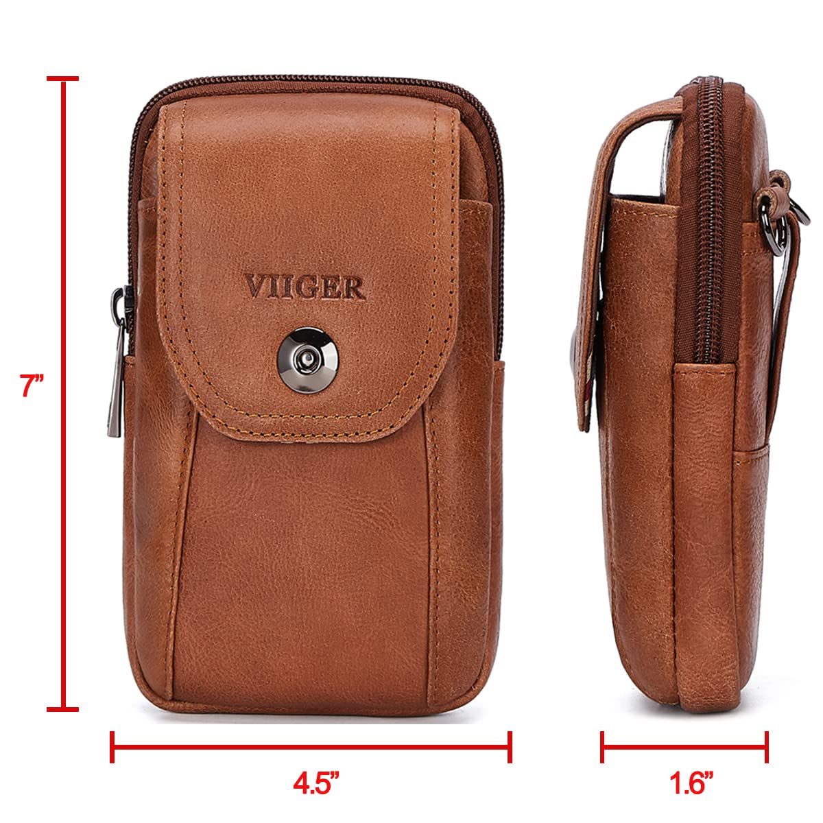VIIGER Genuine Leather Magnetic Phone Holster - Compatible with iPhone 16 Pro Max/15 Pro Max & Samsung S24 Ultra - Belt Clip Pouch with Adjustable Loop for Crossbody, Shoulder Bag or Purse - Women's Brown Leather Cell Phone Case for Work, Travel & Outdoor Activities