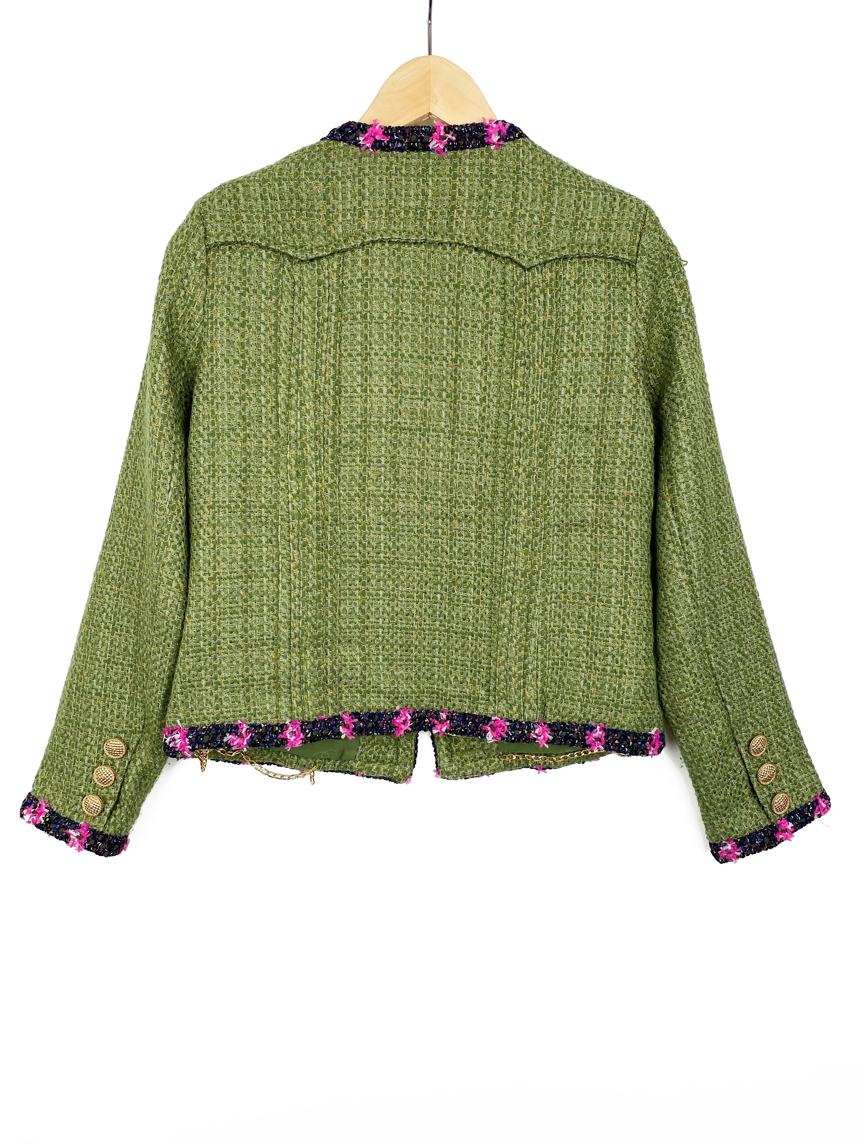 Chanel Green Tweed Jacket Size 36 for Women - Luxury Classic Blazer for Office, Party & Formal Events