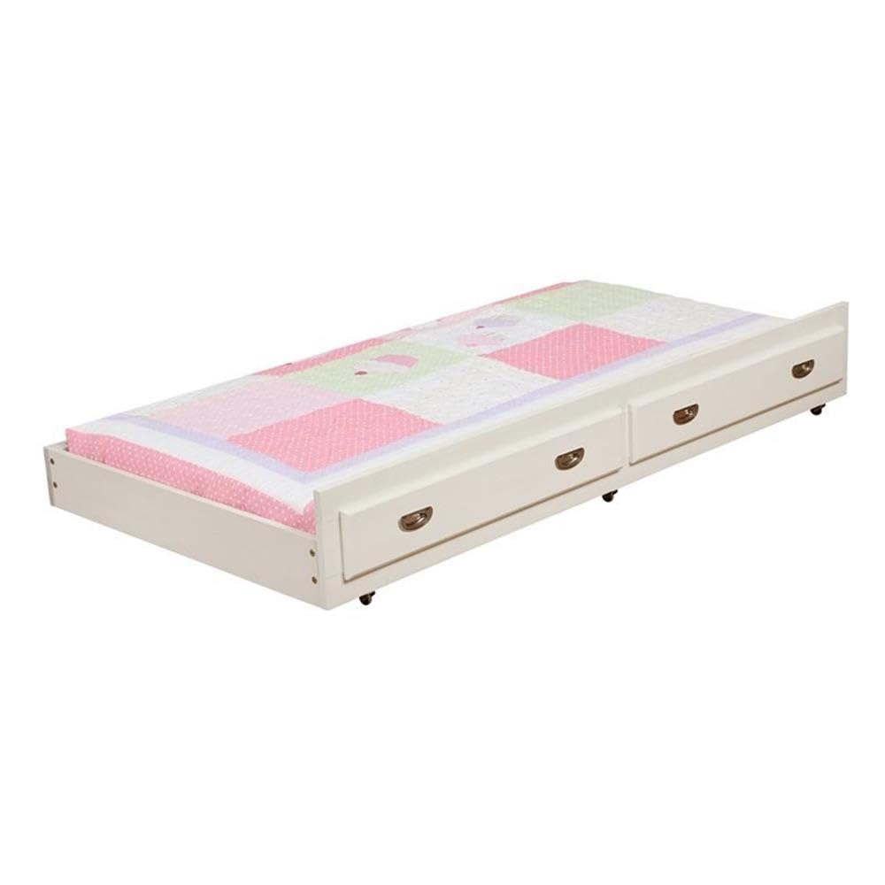 Furniture of America Delphine Transitional Solid Wood Trundle Bed in White - Perfect for Guest Rooms, Kids' Rooms & Small Spaces