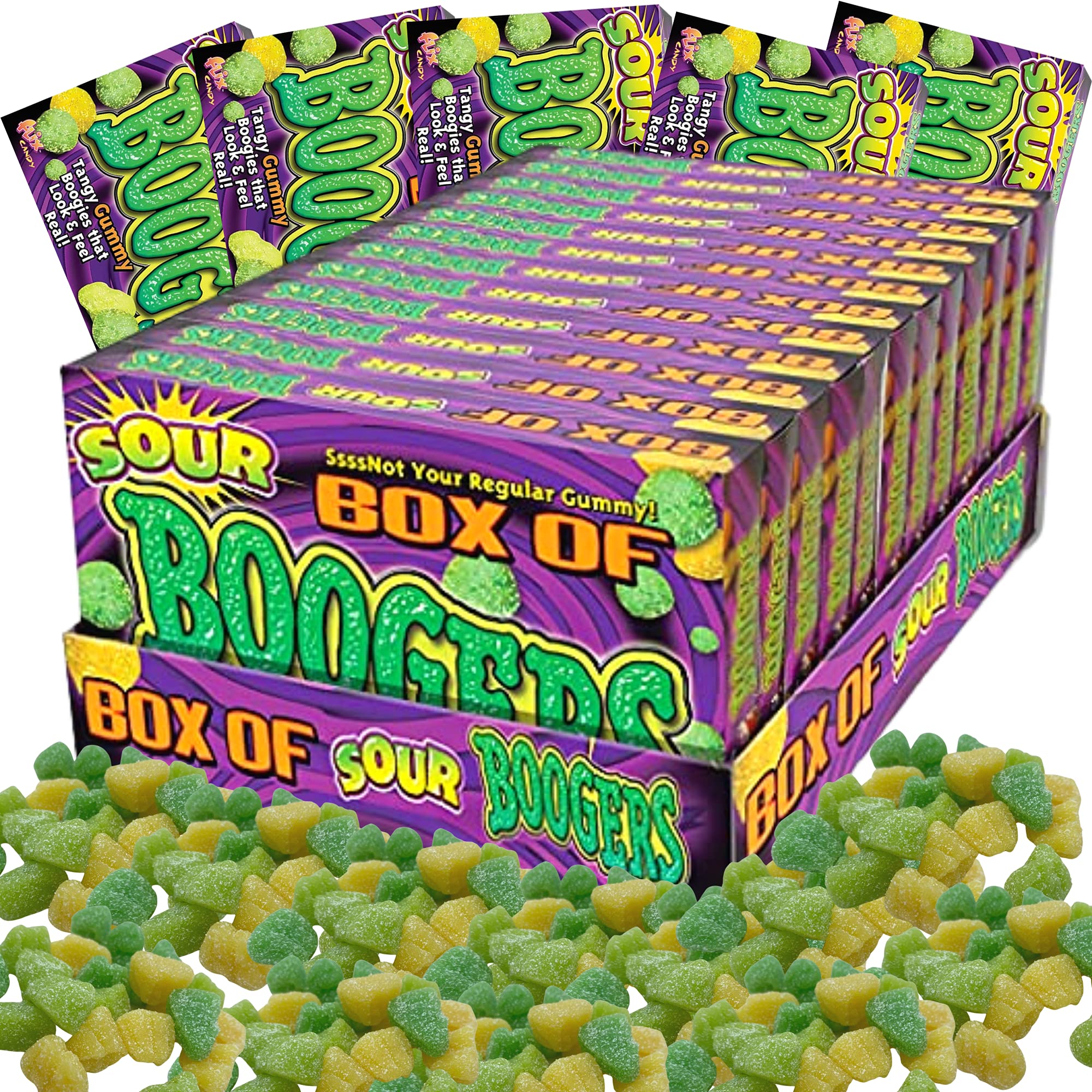 Flix Candy Halloween Sour Boogers Gummy Candy - 3.25oz Theater Box (12 Count) - Perfect for Trick-or-Treating, Party Favors & Movie Night Snacks
