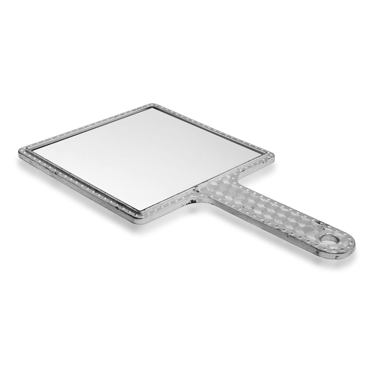 Victor Enterprises 9 Inch Hand Mirror - Silver Plastic Square Makeup Mirror with Handle | Portable Personal Mirror for Travel, Home Vanity, Salon & Makeup Application