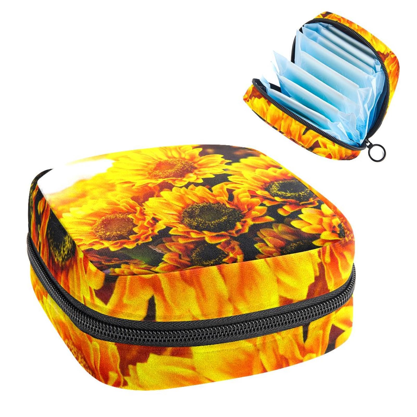 Menstrual Cup Organizer Pouch - Reusable Sanitary Pad Holder & Hygiene Storage Bag for Women & Girls - Perfect for Travel, Gym, and Daily Use - Sunflower Design