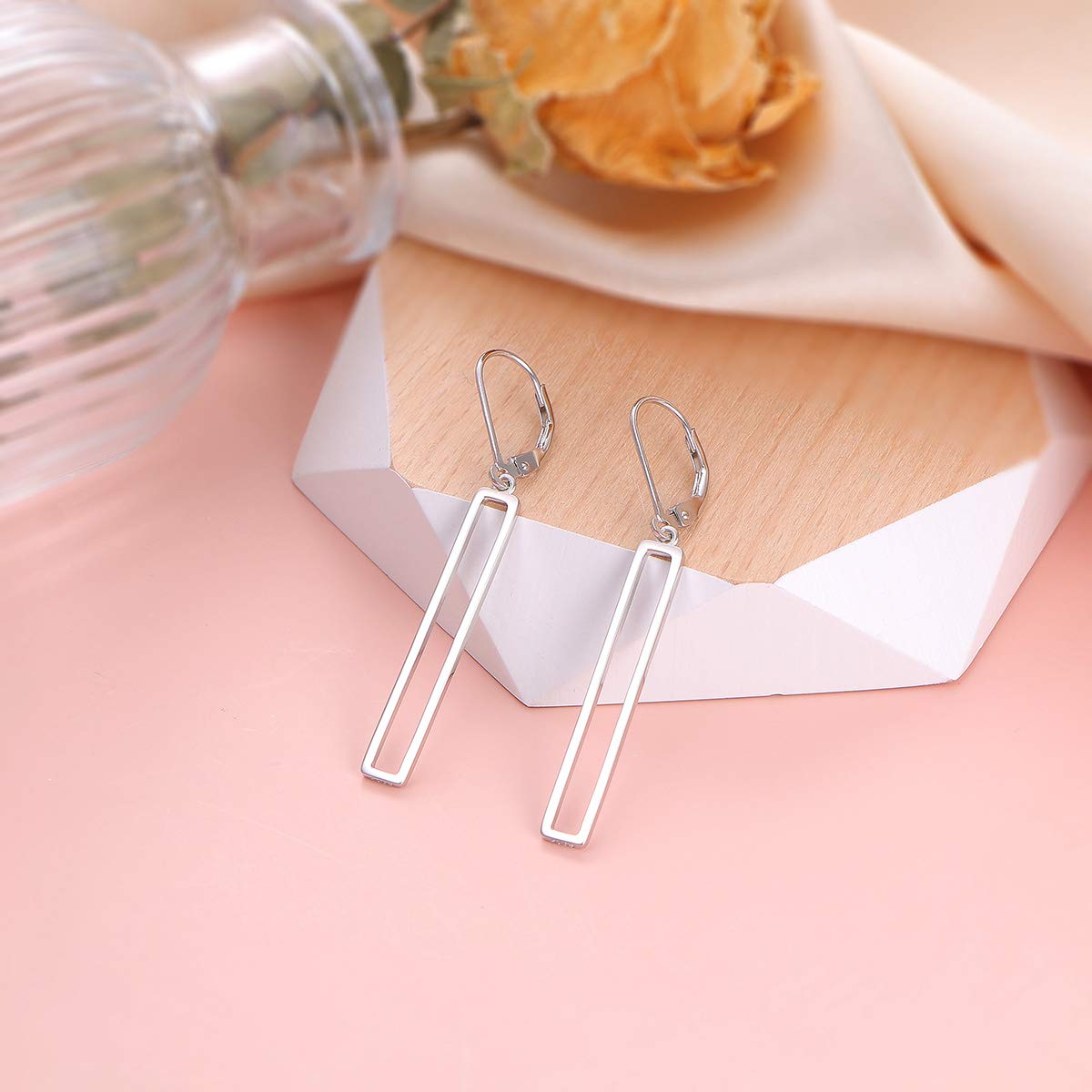S925 Sterling Silver Vertical Bar Rectangle Dangle Drop Earrings for Women & Teens | Elegant Minimalist Jewelry for Parties, Dating & Everyday Wear