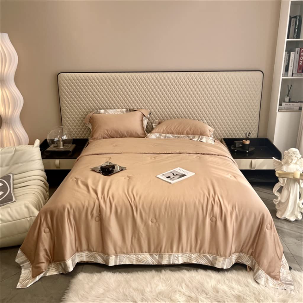 Premium Tencel 4-Piece Summer Cooling Comforter Set - Breathable Ice Silk Embroidered Air Conditioning Quilt | Machine Washable | 200x230cm (Queen Size) | Perfect for Hot Sleepers & Bedroom Temperature Control