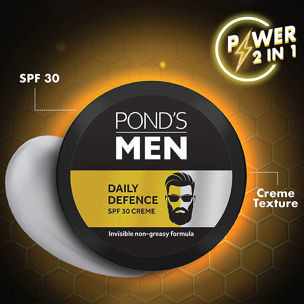 POND's Men Daily Defense SPF 30 Face Cream for Normal Skin - 55g (Pack of 1) | Oil-Free Moisturizer with Sun Protection | Perfect for Daily Skincare Routine & Outdoor Activities