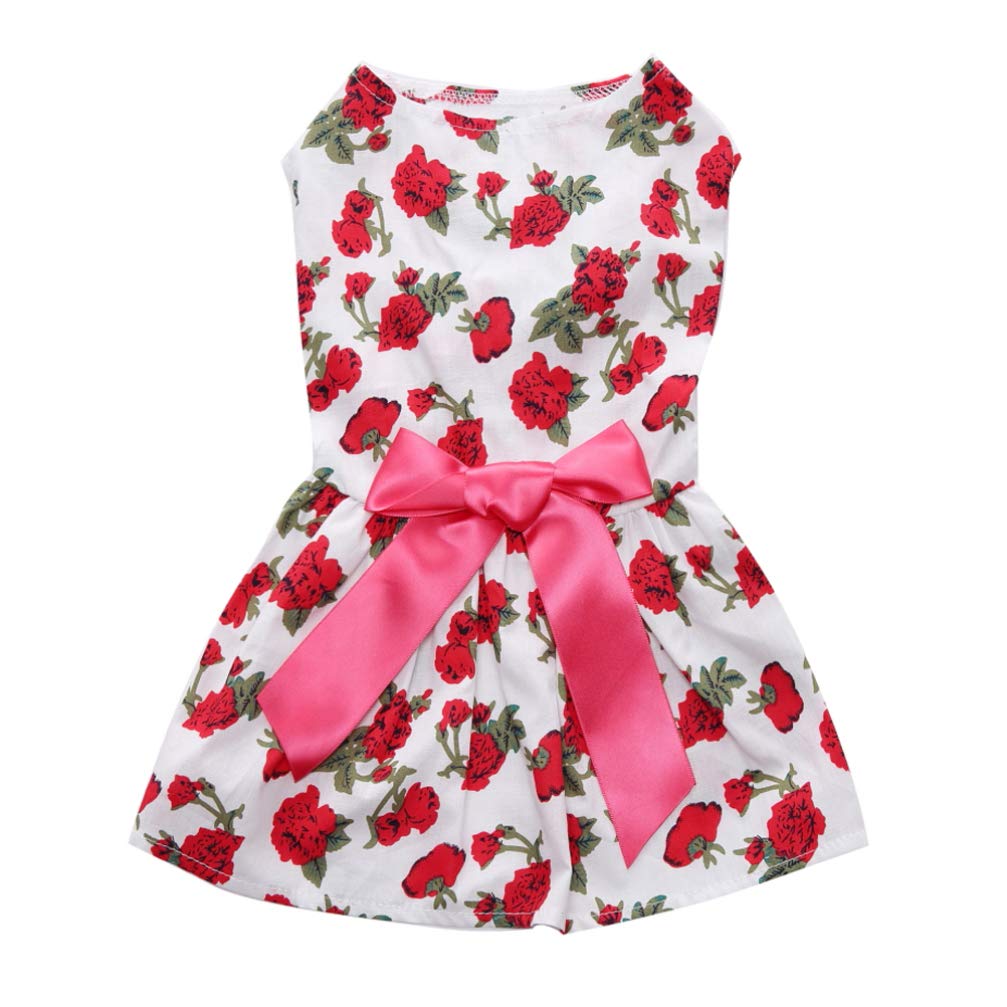 POPETPOP Summer Dog Clothes - Floral Pet Dress with Elegant Bow for Small Dogs | Breathable Sleeveless Puppy Skirt for Outdoor Walks & Pet Parties
