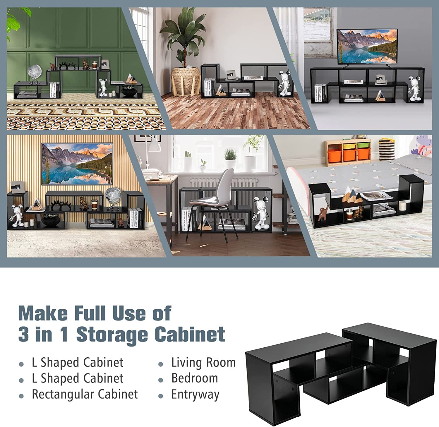 Giantex Modern 3-Piece DIY Open Bookcase Shelf Set - Black Storage & Display Console TV Stand for Living Room, Bedroom | Perfect for Organizing Books, Decor & Entertainment Systems