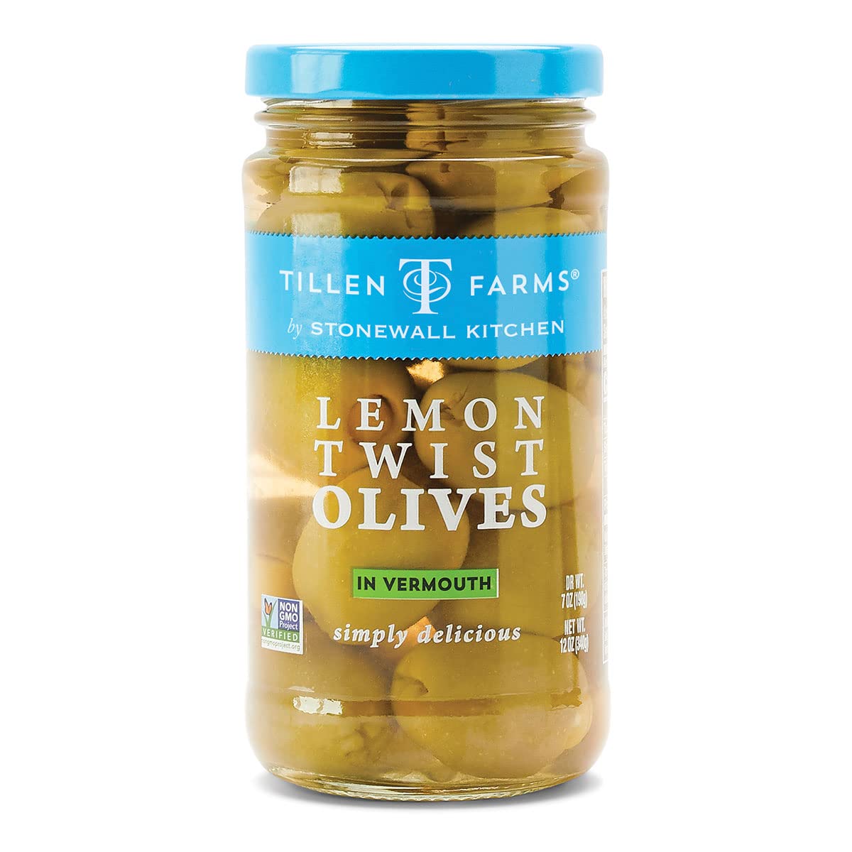 Tillen Farms Lemon Twist Olives - 12 oz Jar | Gourmet Marinated Olives for Cocktails, Charcuterie Boards & Mediterranean Recipes