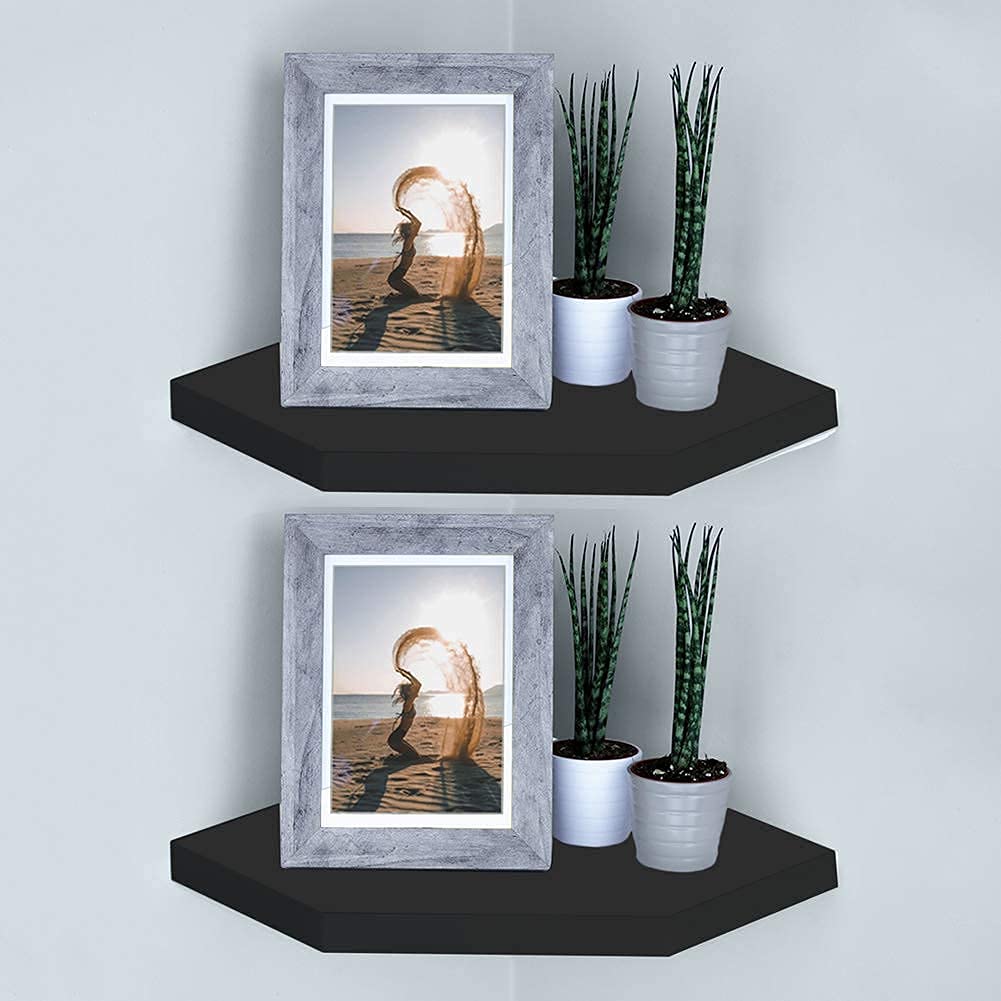 Floating Corner Shelves Set of 2 - Wall Mounted Display Organizer for Bathroom, Bedroom, Living Room, Kitchen & Office - Space Saving Storage Solution - Perfect for Small Spaces, Home Decor & Organization (Black)