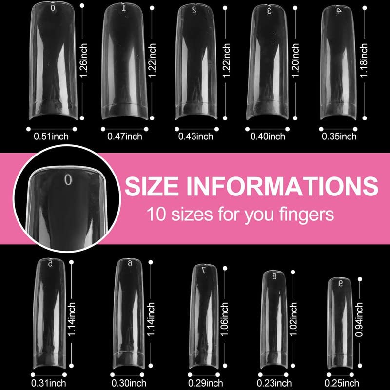 FAMEZA 100 Pcs Curved Nail Tips Kit with Box - Tapered Square Hawk Curve Fake Nails, Half Cover Clear Press On Nails for Salon & DIY Nail Art (10 Sizes) - Perfect for 80s 90s Retro Style, Parties & Special Occasions
