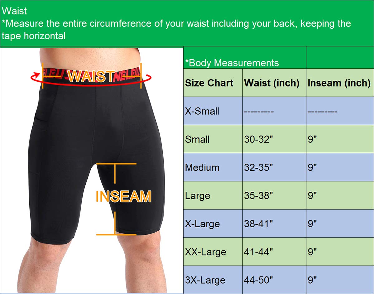 NELEUS Men's 3 Pack Running Compression Shorts with Pockets - Moisture Wicking Athletic Shorts for Gym, Workout & Marathon Training