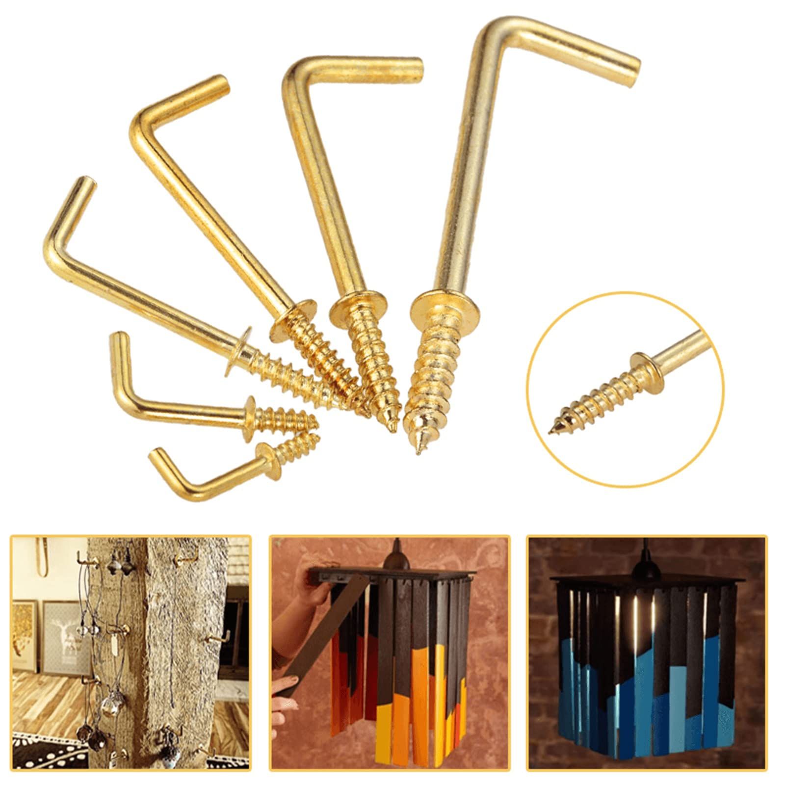 Dophee L-Shape Right Angle Screw Hooks - 10 Pack Gold Ceiling Hooks for Christmas Lights, Home Decor & Medal Hanging (54x19mm) - Perfect for Holiday Decorations, Wall Art & Trophy Display