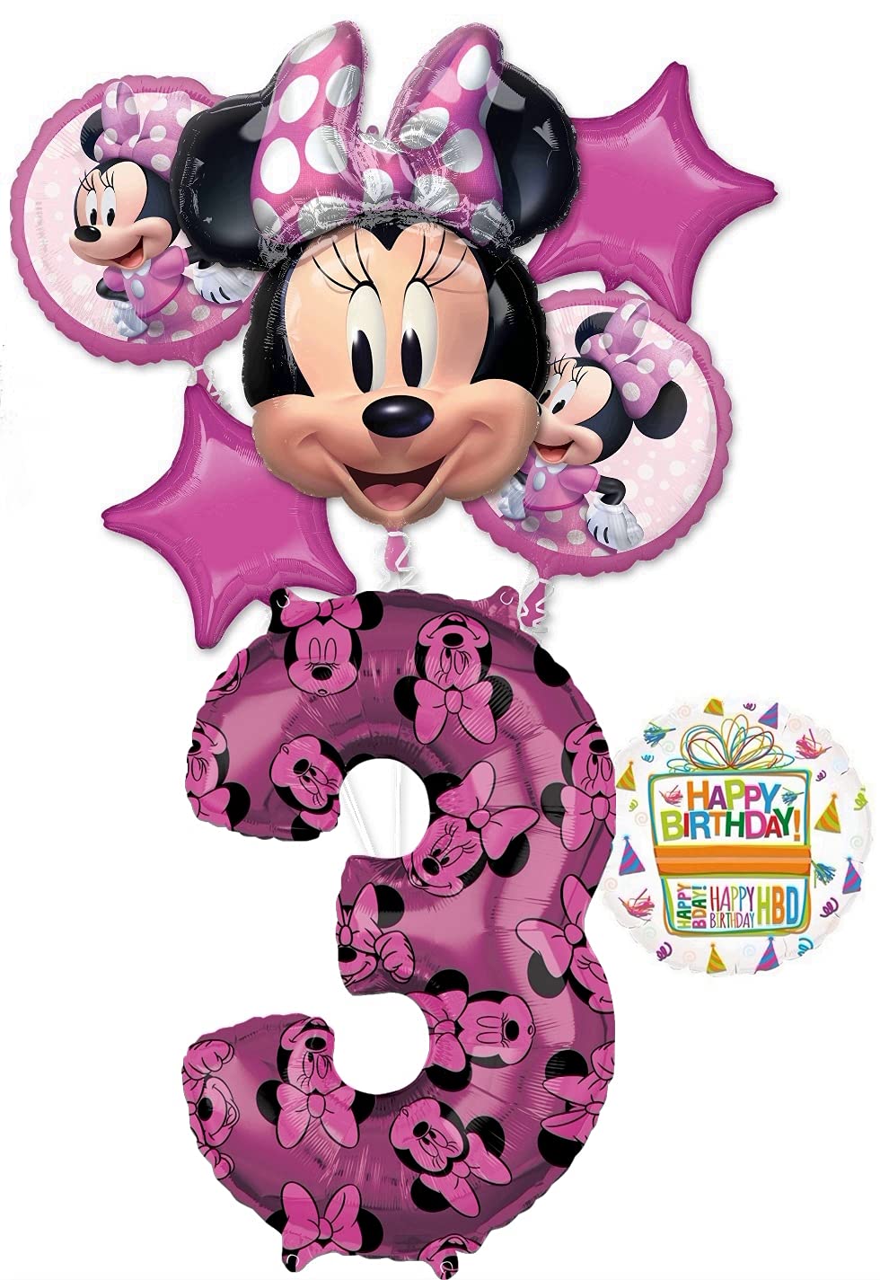 Minnie Mouse Pink Bow Balloon Bouquet - 3rd Birthday Party Decorations, Happy Helper Theme Balloons for Girls' Birthday Party Decor - Perfect for Baby Showers, Disney Themed Events & Room Decorations