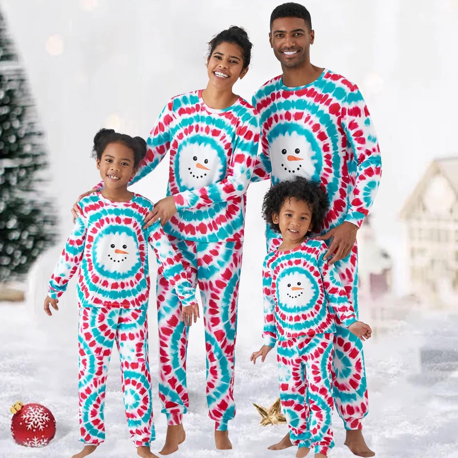 Festive Matching Family Christmas Pajama Sets - Tie Dye Holiday Pjs with Snowman Print, Long Sleeve Sleepwear for Cozy Winter Nights & Holiday Gatherings - Perfect for Family Photos, Christmas Morning & Festive Lounging
