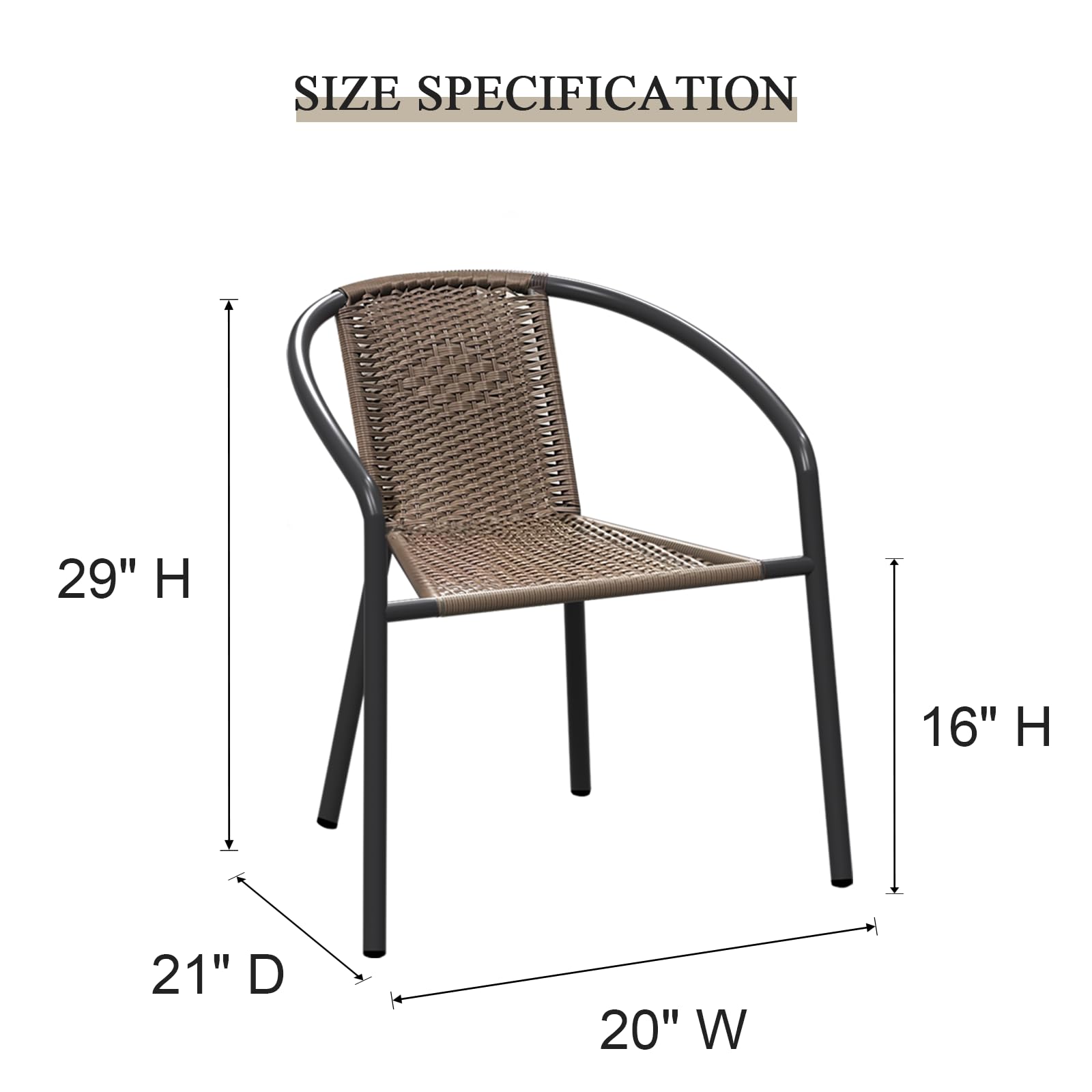 4 Pack Stackable Wicker Rattan Patio Chairs - Outdoor Dining Chairs Set with Metal Frame for Balcony, Deck, Bistro, Backyard & Porch | Perfect for Garden Parties, Poolside Lounging & Outdoor Entertaining (Brown)