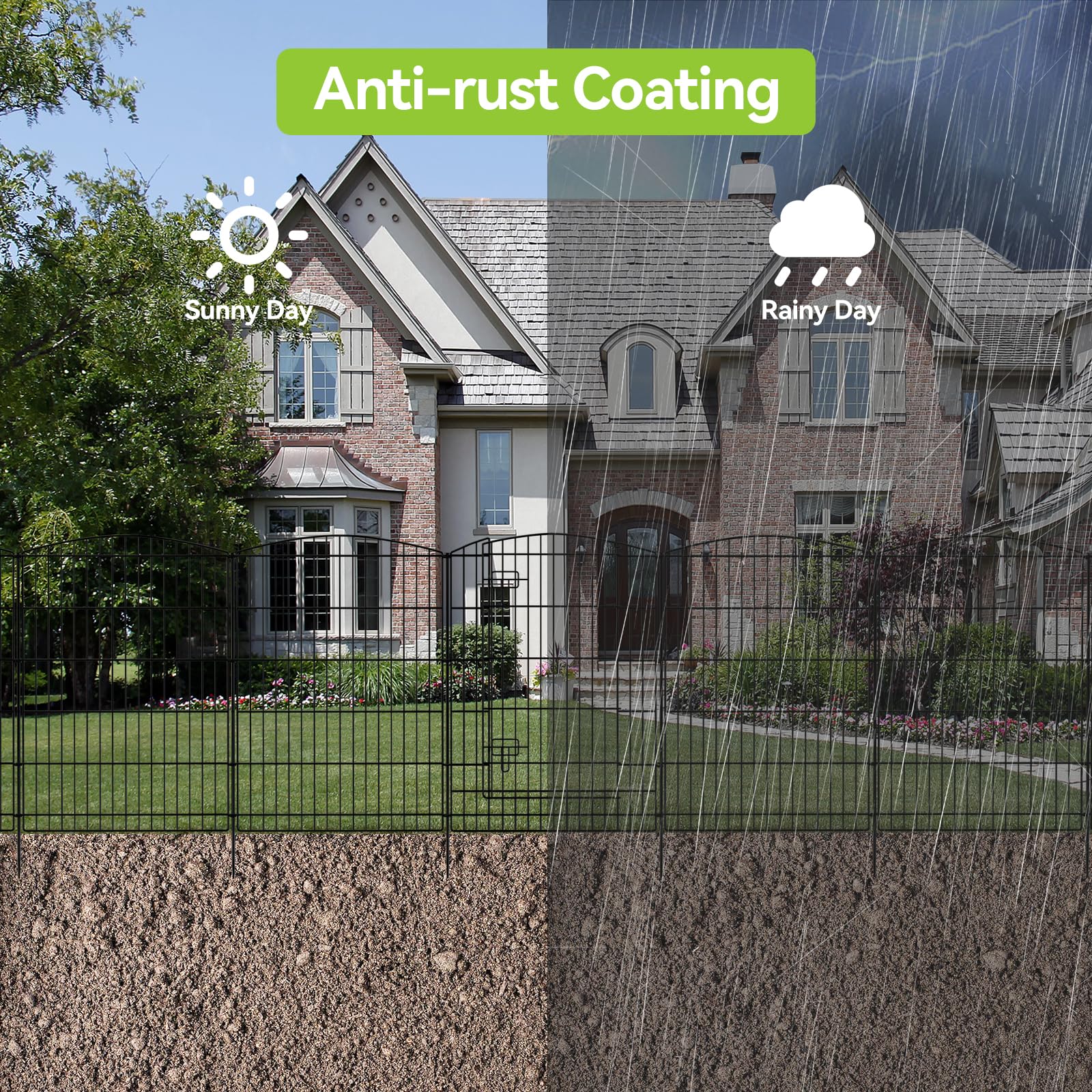 INJOPEXI 6-Panel Decorative Garden Fence - 13ft Length x 36in Height Rustproof Metal Wire Animal Barrier with Gate - No Dig Temporary Fencing for Rabbits, Dogs, Pets - Perfect for Patio, Yard, Outdoor Decor & Garden Protection