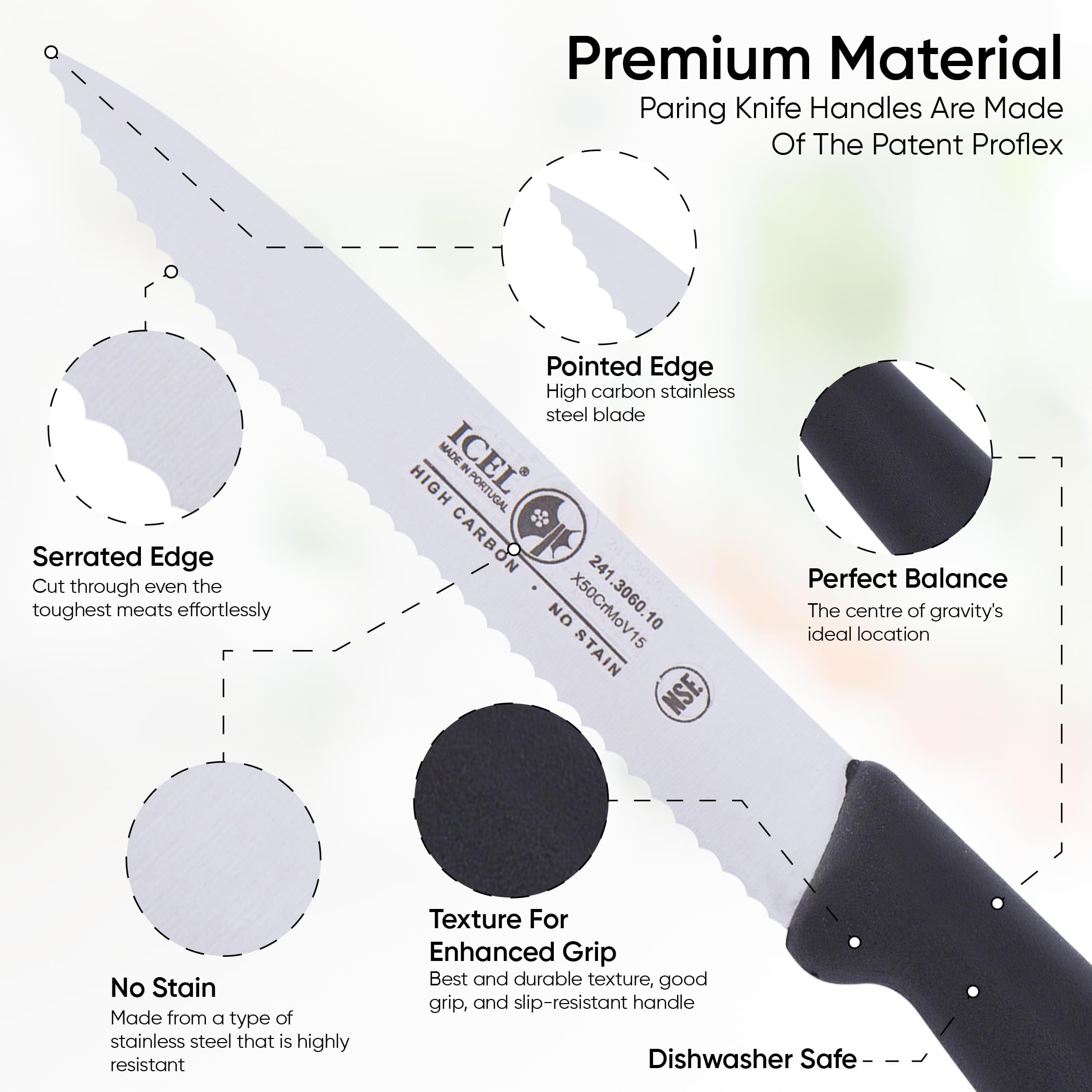 Light 'n' Mighty 4 Inch Serrated Paring Knife with Ergonomic Black Handle - Perfect for Peeling, Slicing Fruits & Precision Kitchen Tasks