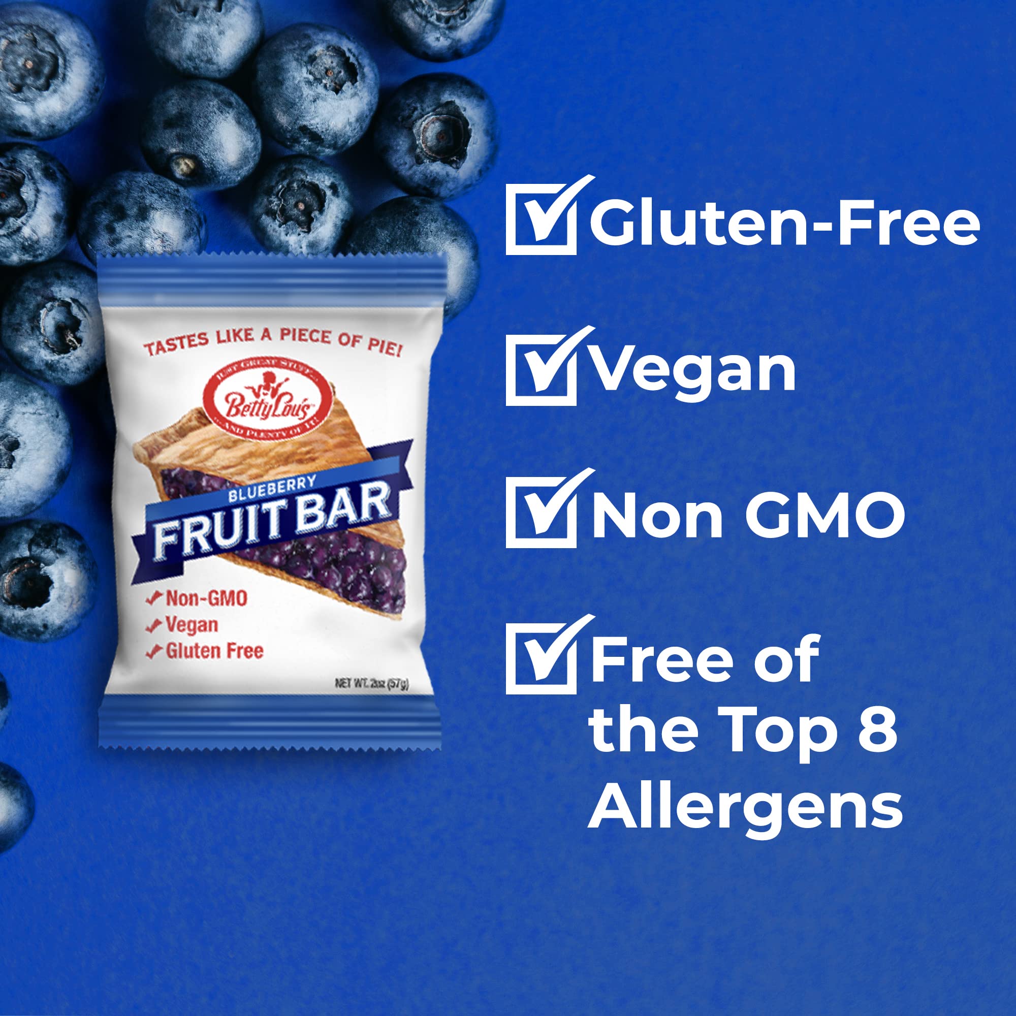 Betty Lou's Gluten Free Vegan Fruit Bars Bundle - Apricot & Blueberry Flavors, Non-GMO Healthy Snacks, 24 Individually Wrapped 2oz Bars for On-the-Go, Hiking, Lunch Box & Office Snacking