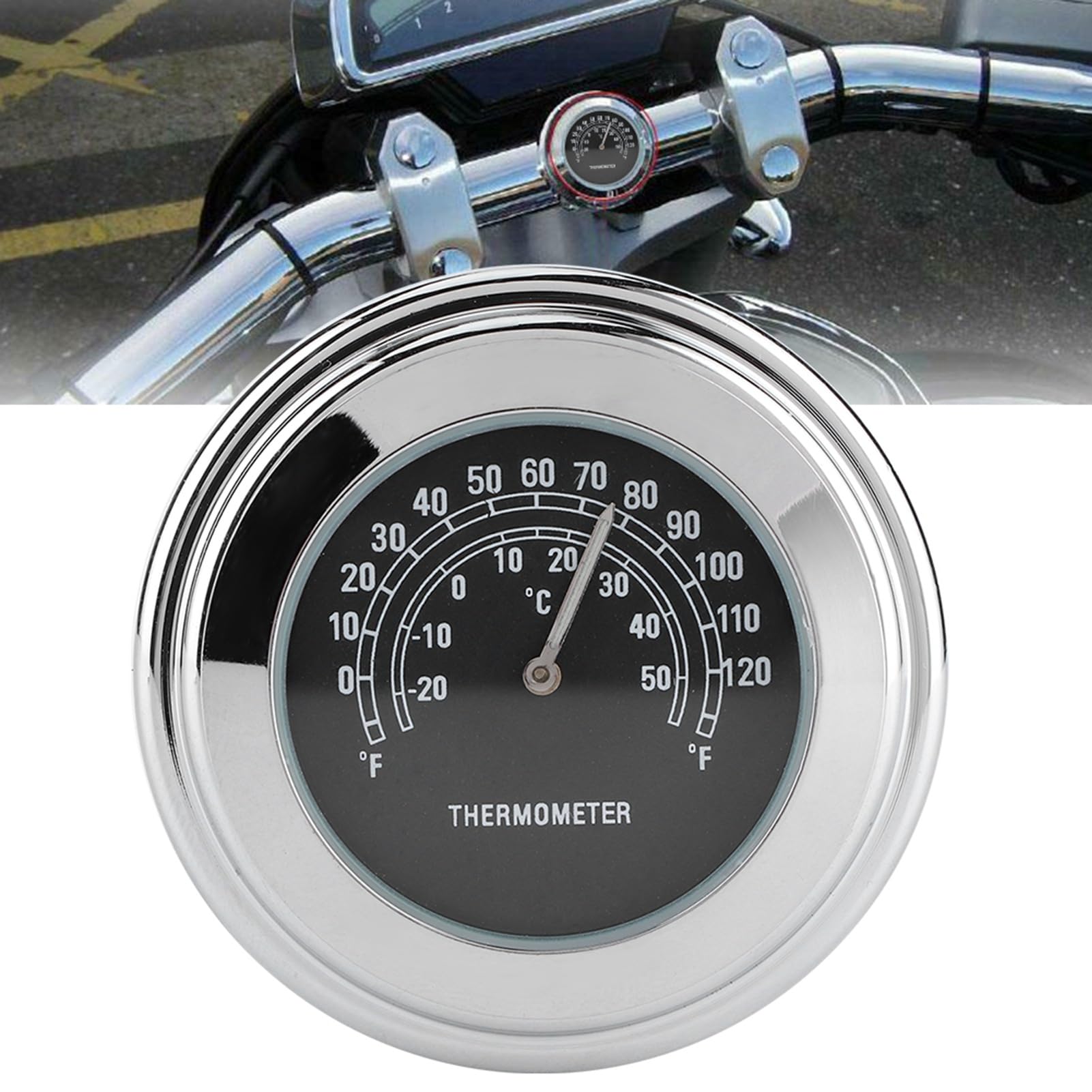 Black Motorcycle Handlebar Thermometer -20℃ to 50℃ | Weatherproof for Riding
