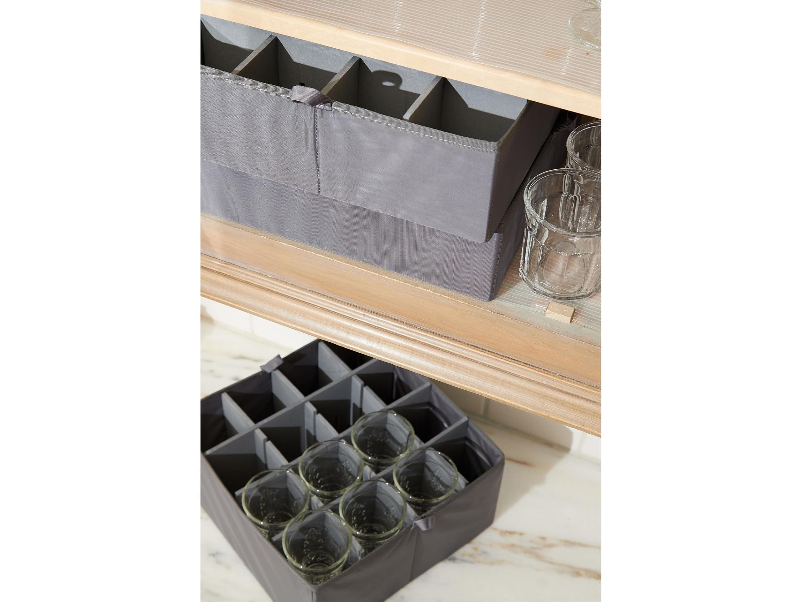 Covermates Keepsakes China Cups and Coffee Mugs Storage Box – Stackable Organizer with Reinforced Handles for Fine China Protection, Graphite Finish | Perfect for Kitchen, Dining Room & Display Cabinet Organization