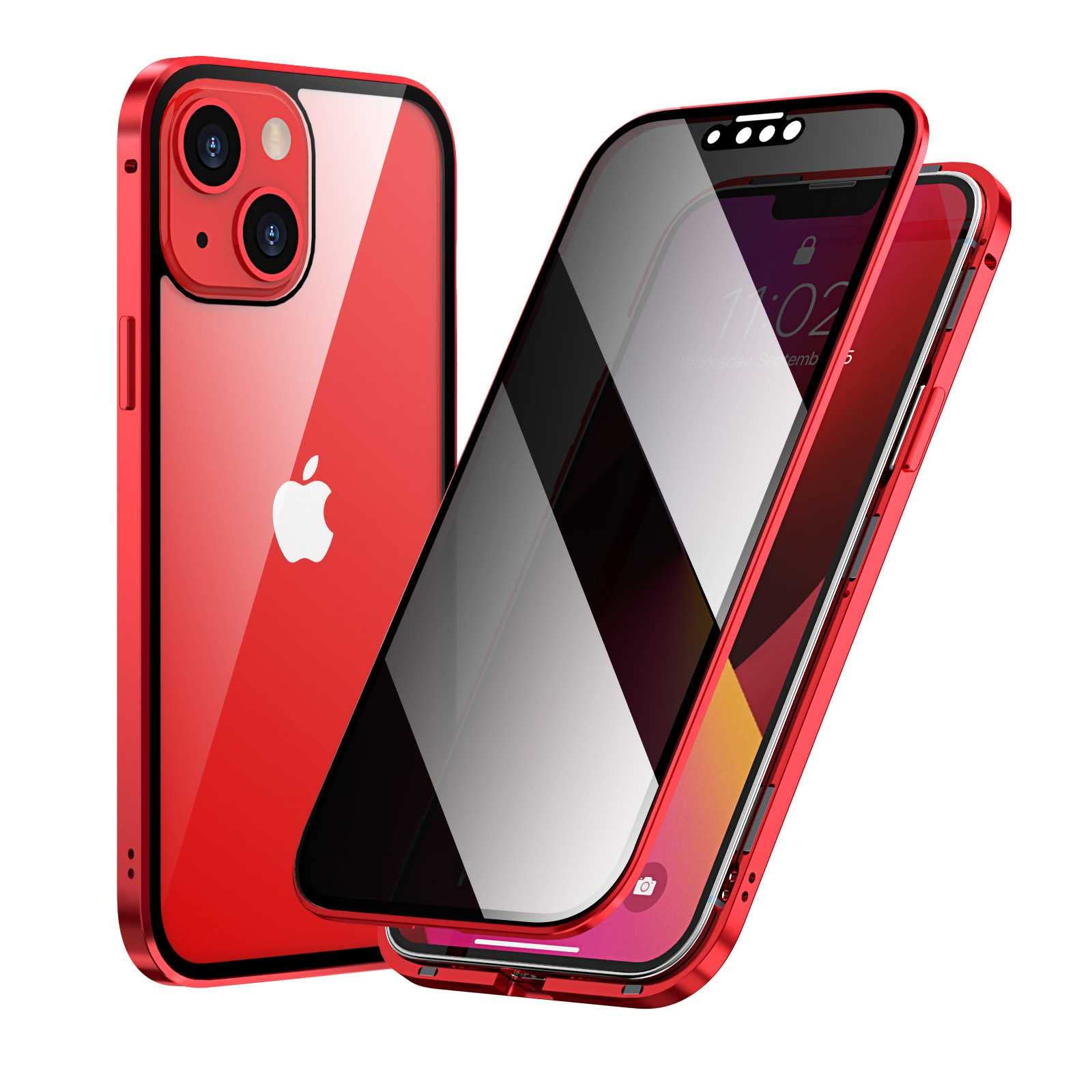iPhone 11 Privacy Double Sided Full Coverage Phone Case with Tempered Glass - Anti-Spy Screen Protector & Shockproof Protection (Red) - Perfect for Business, Travel & Everyday Use