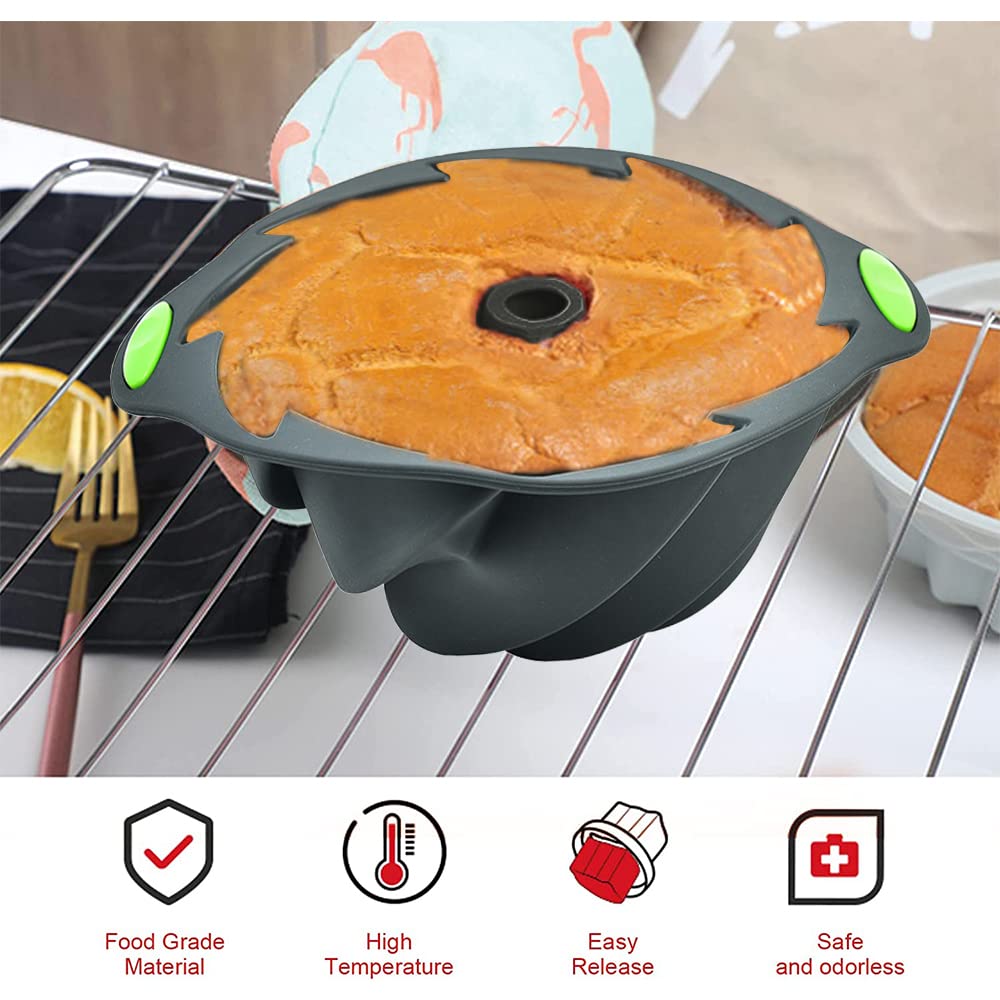 24.5cm Dark Gray Silicone Cake Mold for Spiral Cakes, Donuts, Muffins, Cookies & Puddings - Round Baking Pan for Home Baking, Party Desserts & Holiday Treats