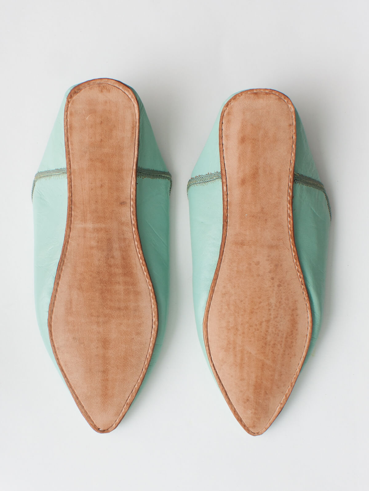 Authentic Moroccan Plain Pointed Babouche Slippers - Comfortable Leather House Shoes for Men & Women (Sage Green) | Perfect for Home, Lounge, Spa & Cultural Events